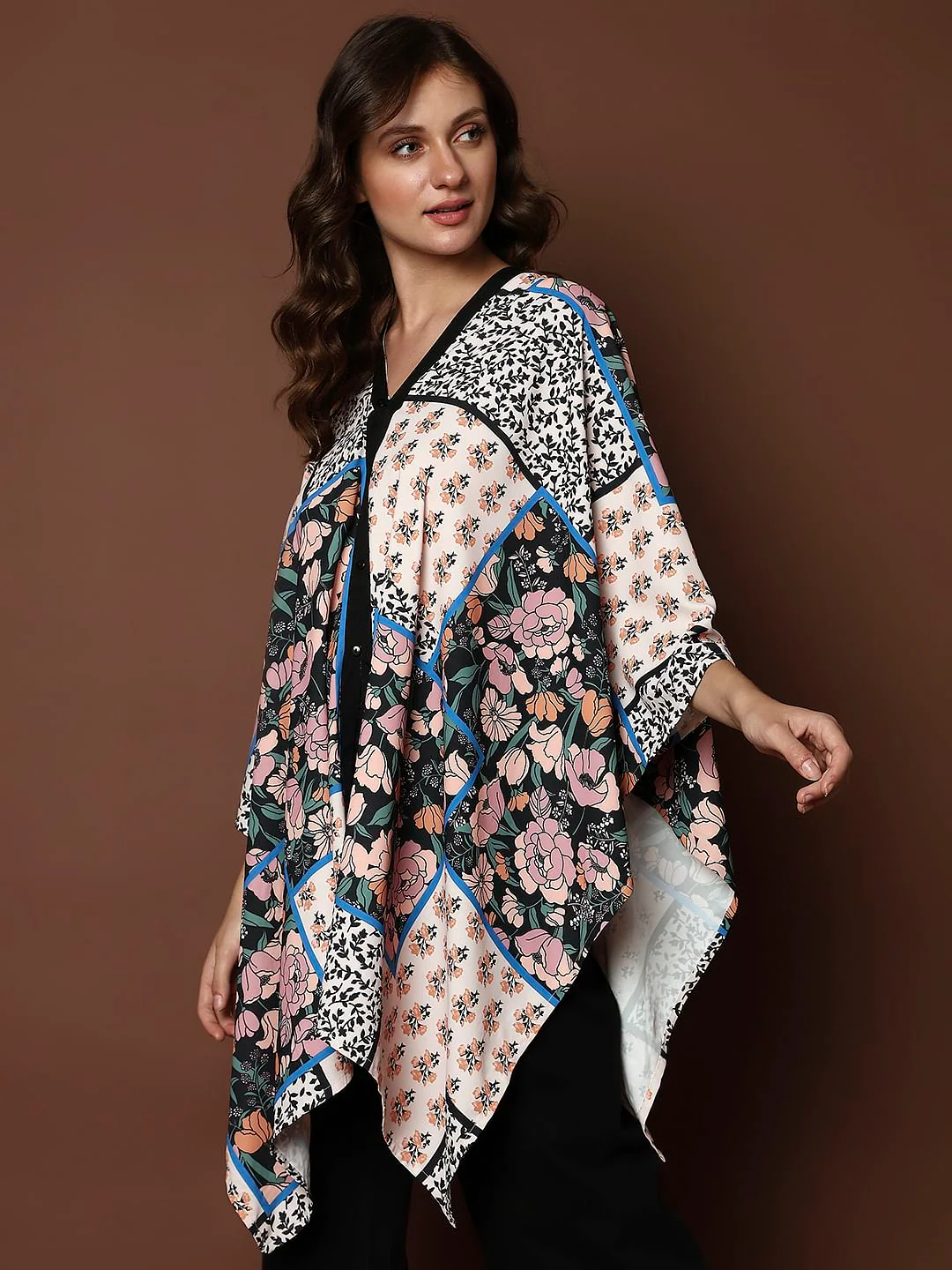 Beige Printed Multi-Style Poncho Top - Image 4