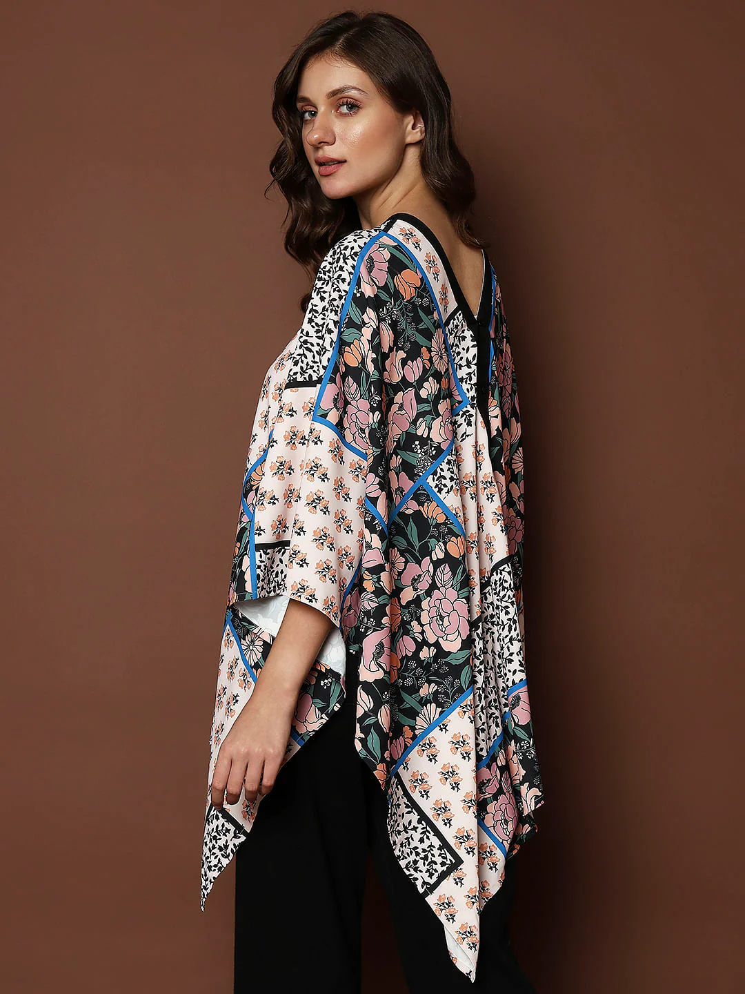 Beige Printed Multi-Style Poncho Top - Image 5