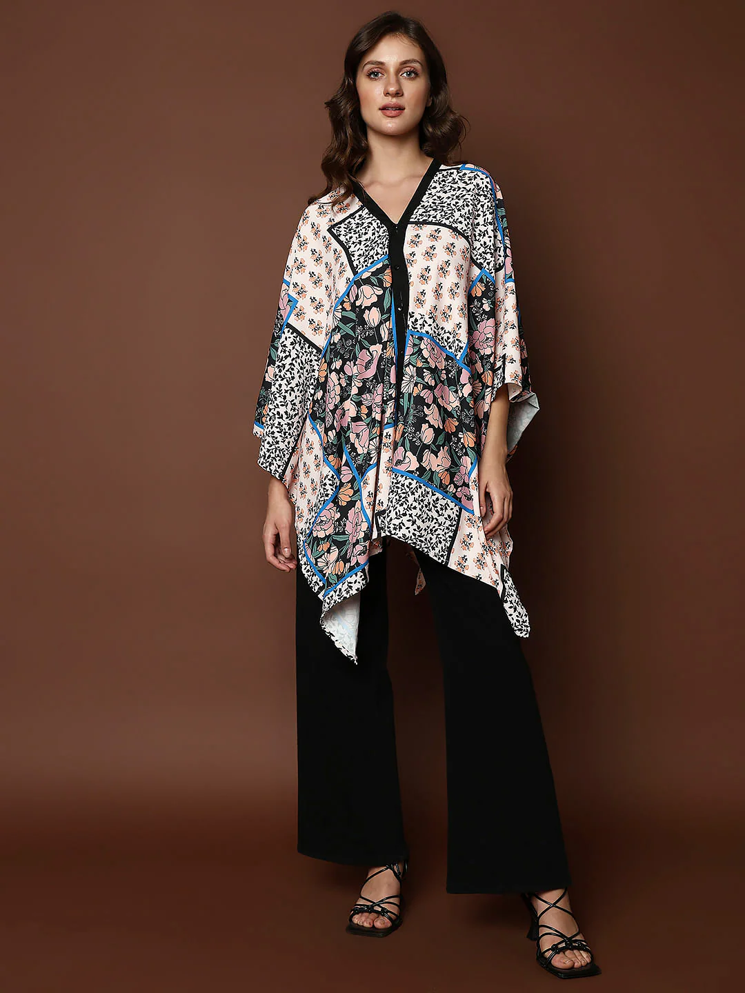 Beige Printed Multi-Style Poncho Top - Image 6