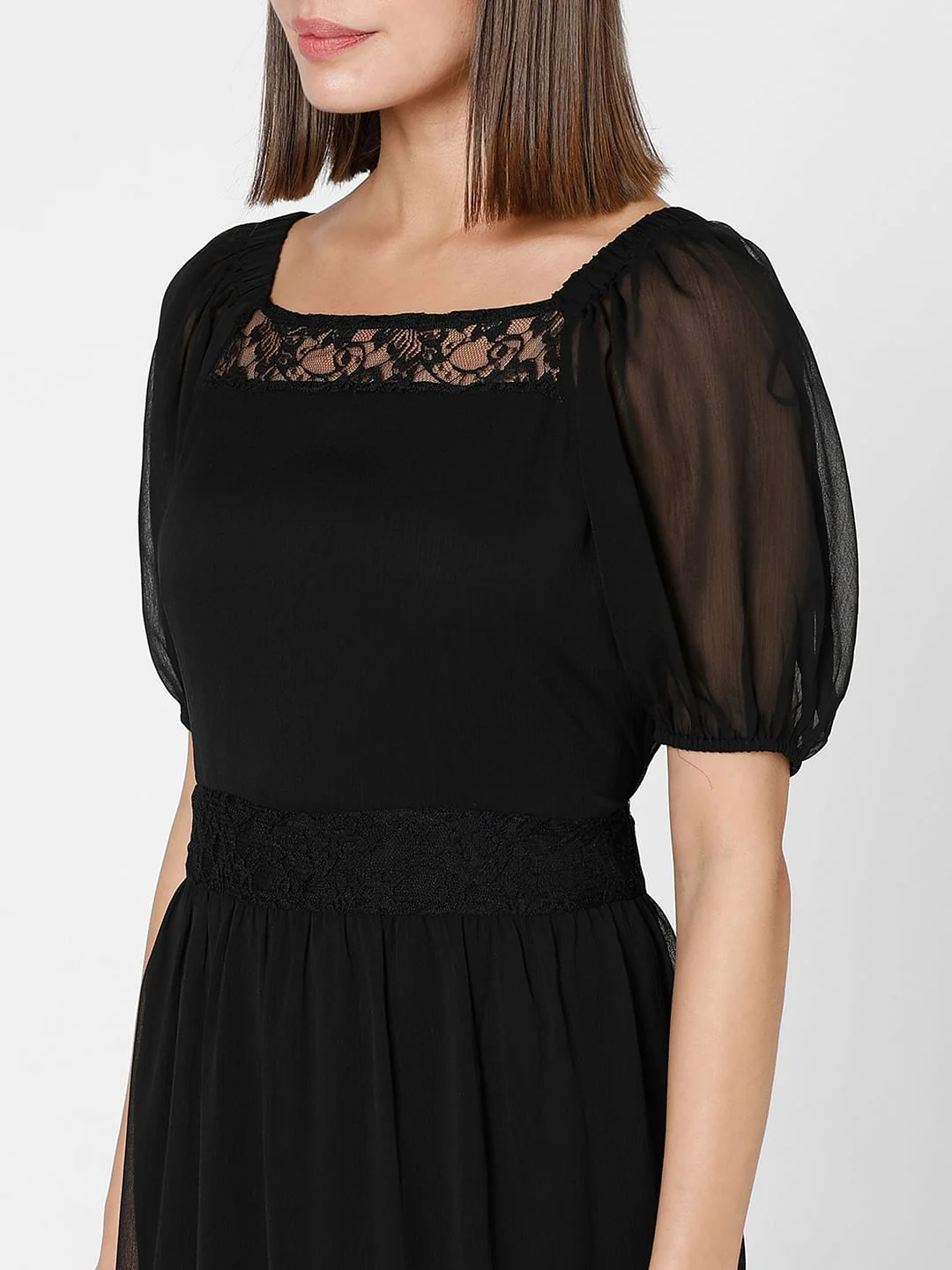 Black Chiffon Lace Midi Dress - Image 6