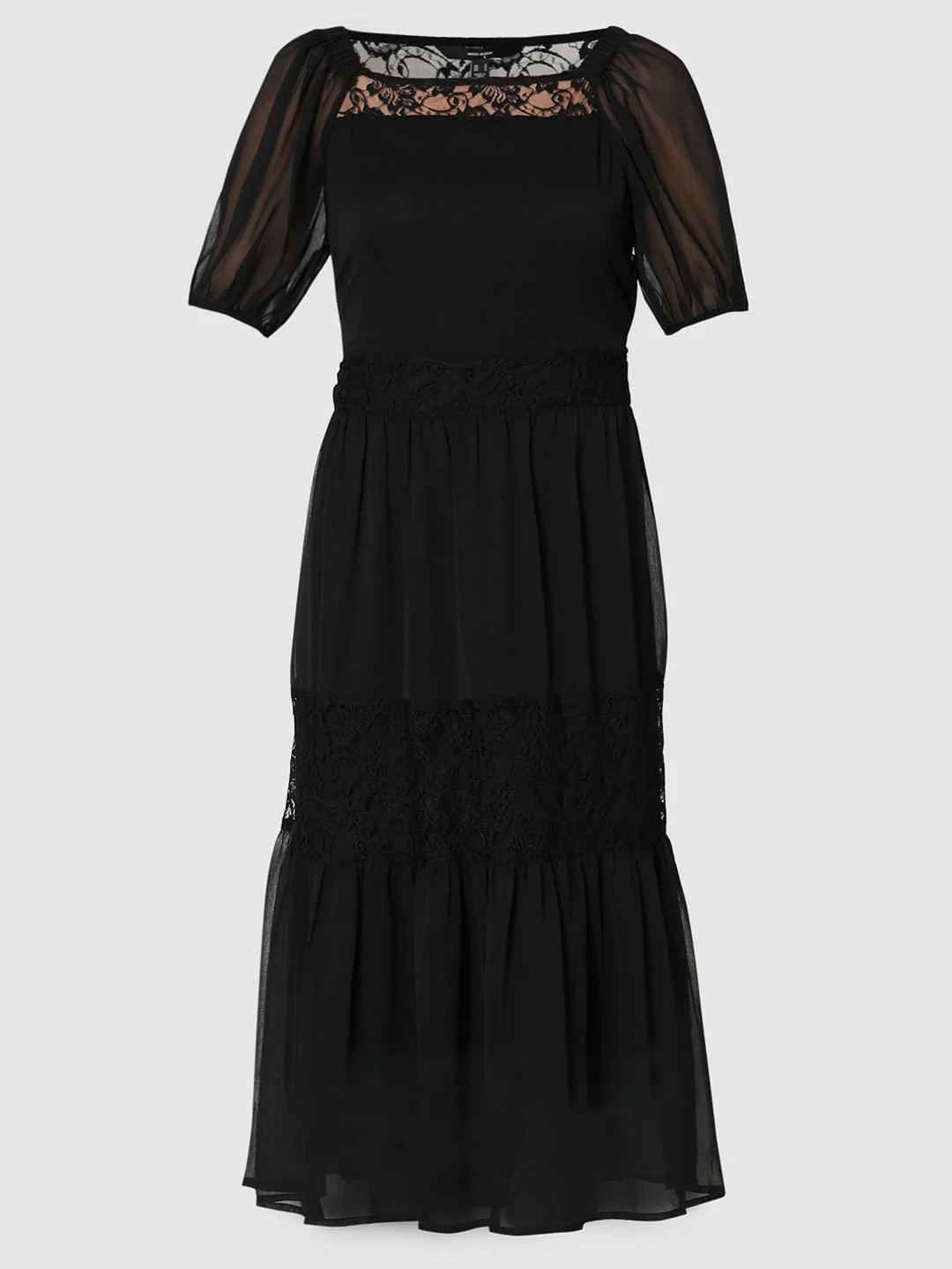Black Chiffon Lace Midi Dress - Image 7
