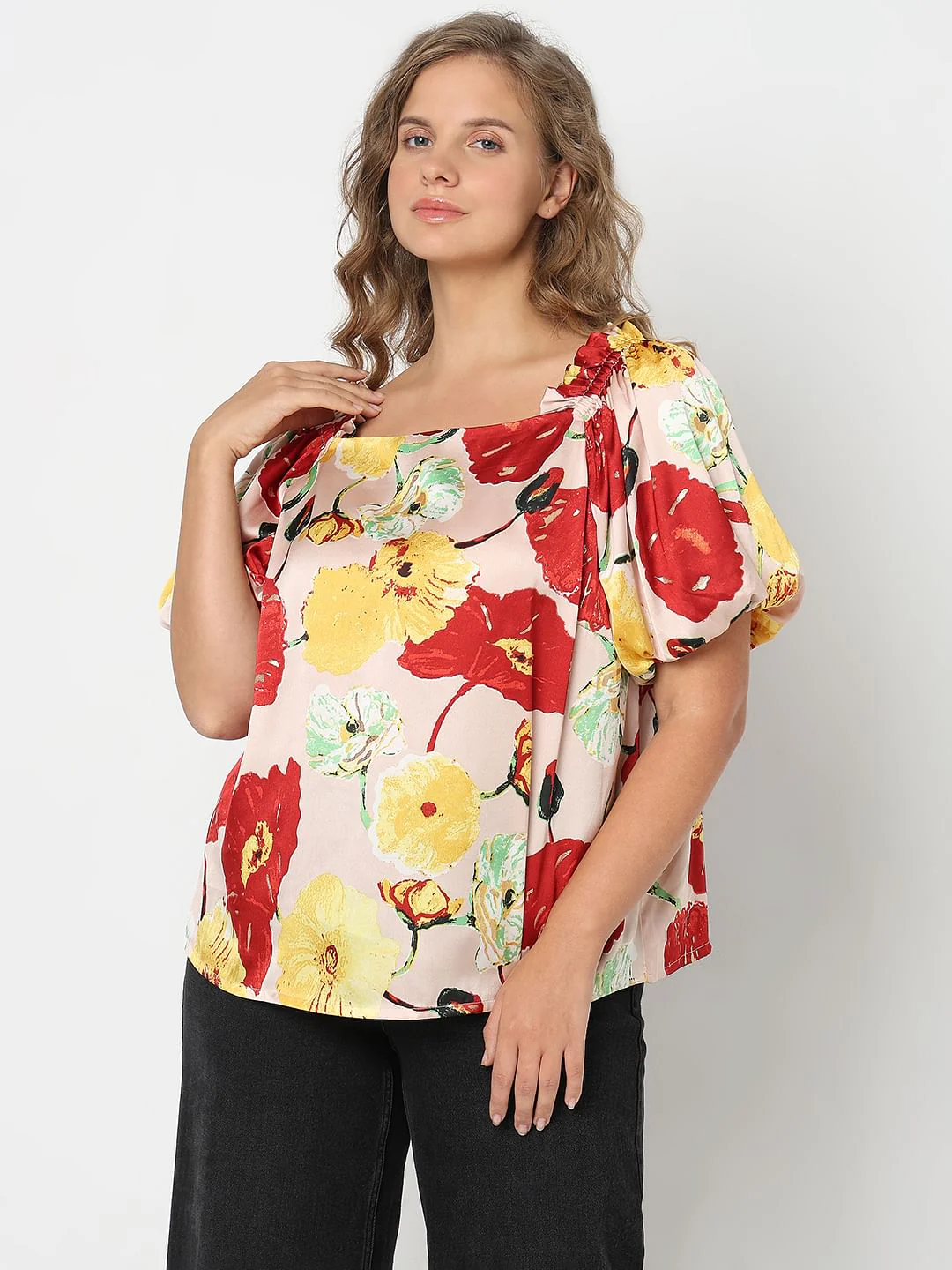 Curve Peach Floral Printed Top - Image 2