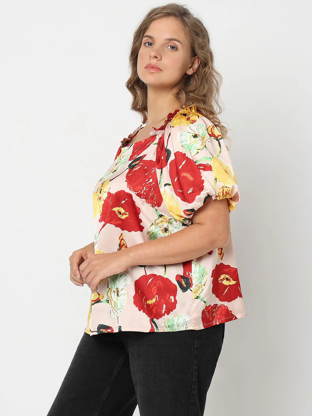 Curve Peach Floral Printed Top - Image 3