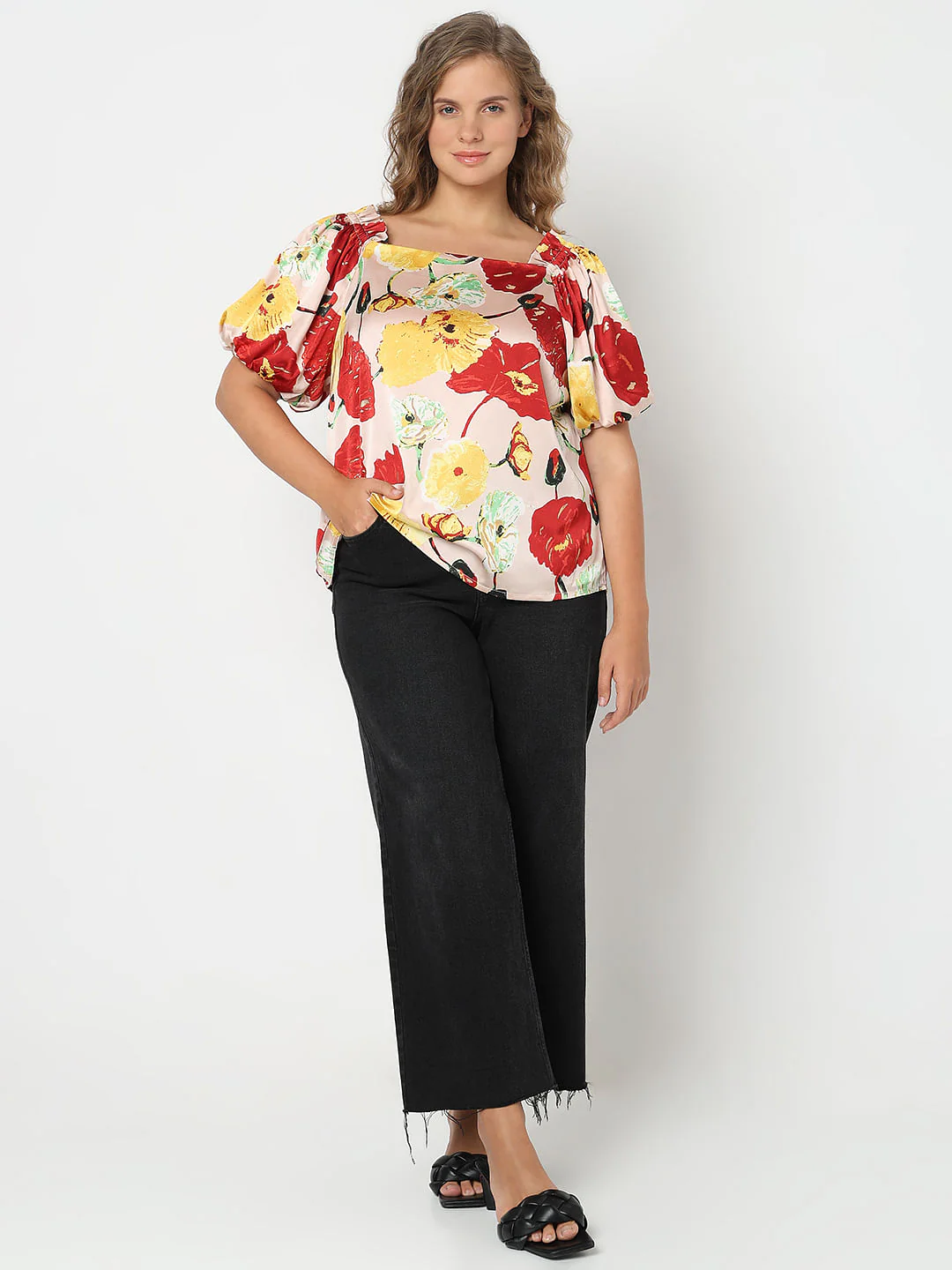 Curve Peach Floral Printed Top - Image 5