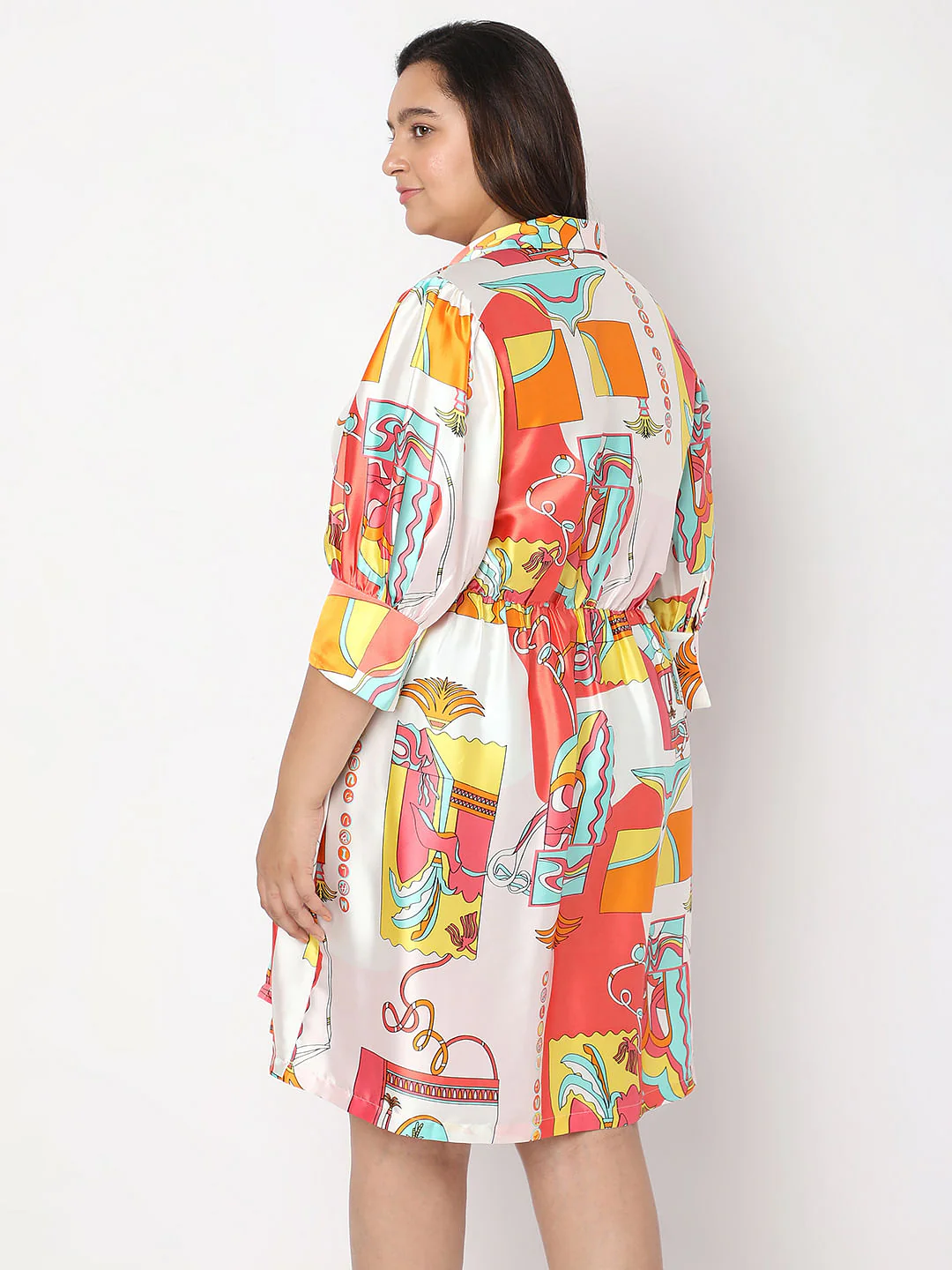 Curve Orange Printed Wrap-Over Dress - Image 4