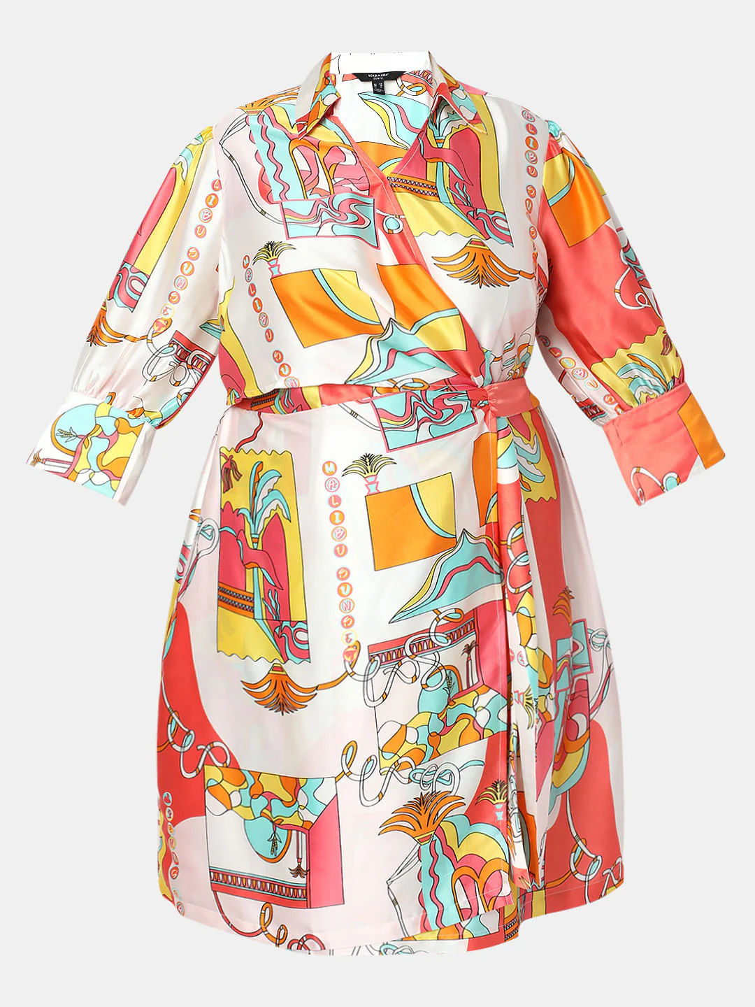 Curve Orange Printed Wrap-Over Dress - Image 7