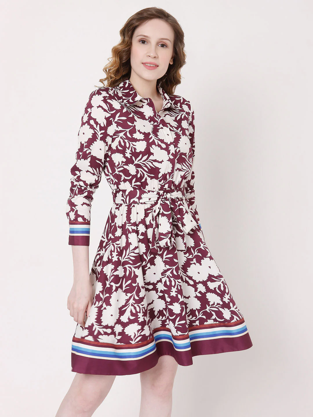 Red Floral Shirt Dress - Image 2