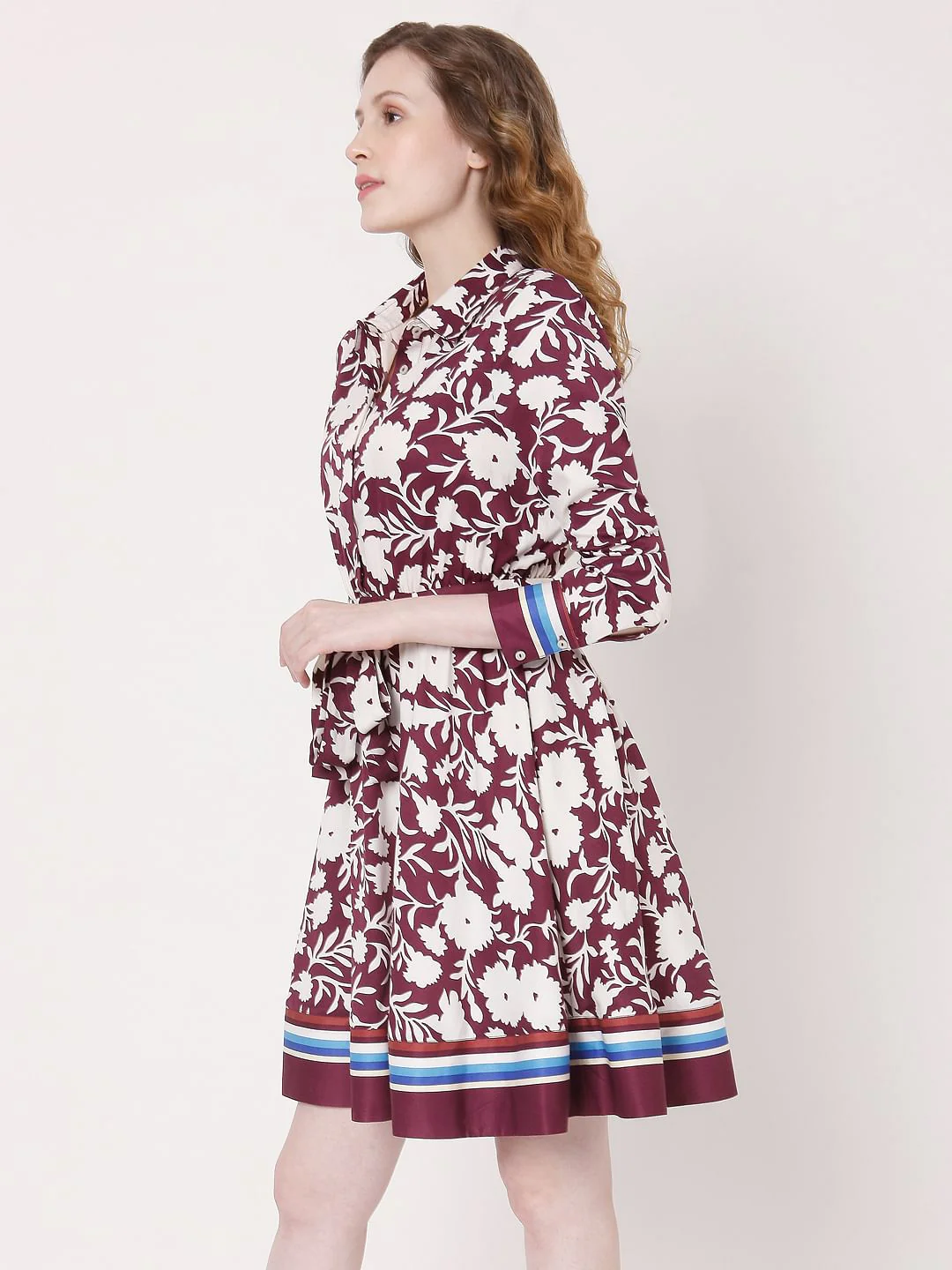 Red Floral Shirt Dress - Image 3
