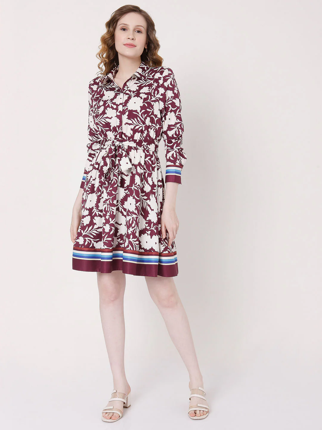 Red Floral Shirt Dress - Image 5