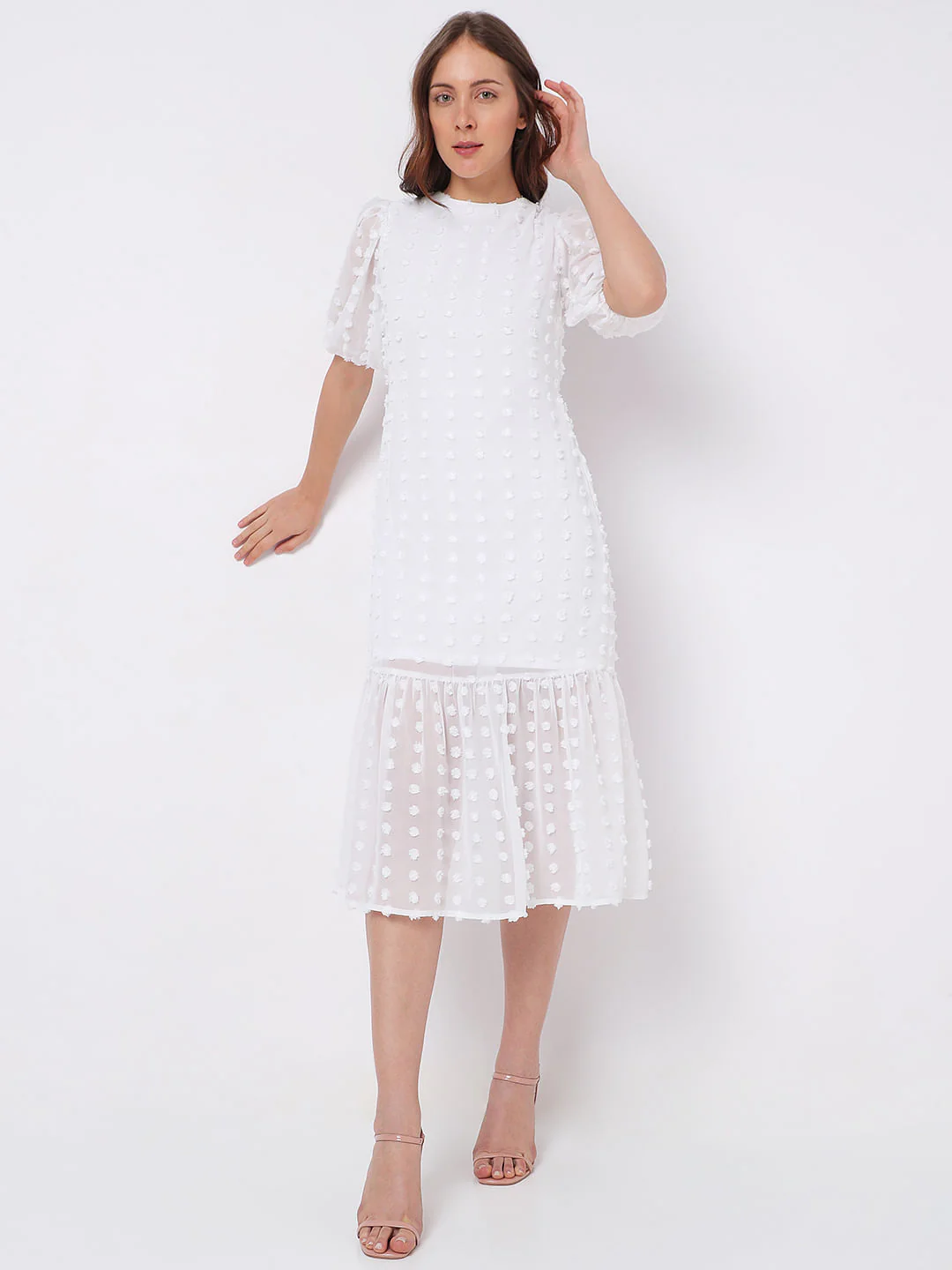 White Dobby Textured Midi Dress - Image 2