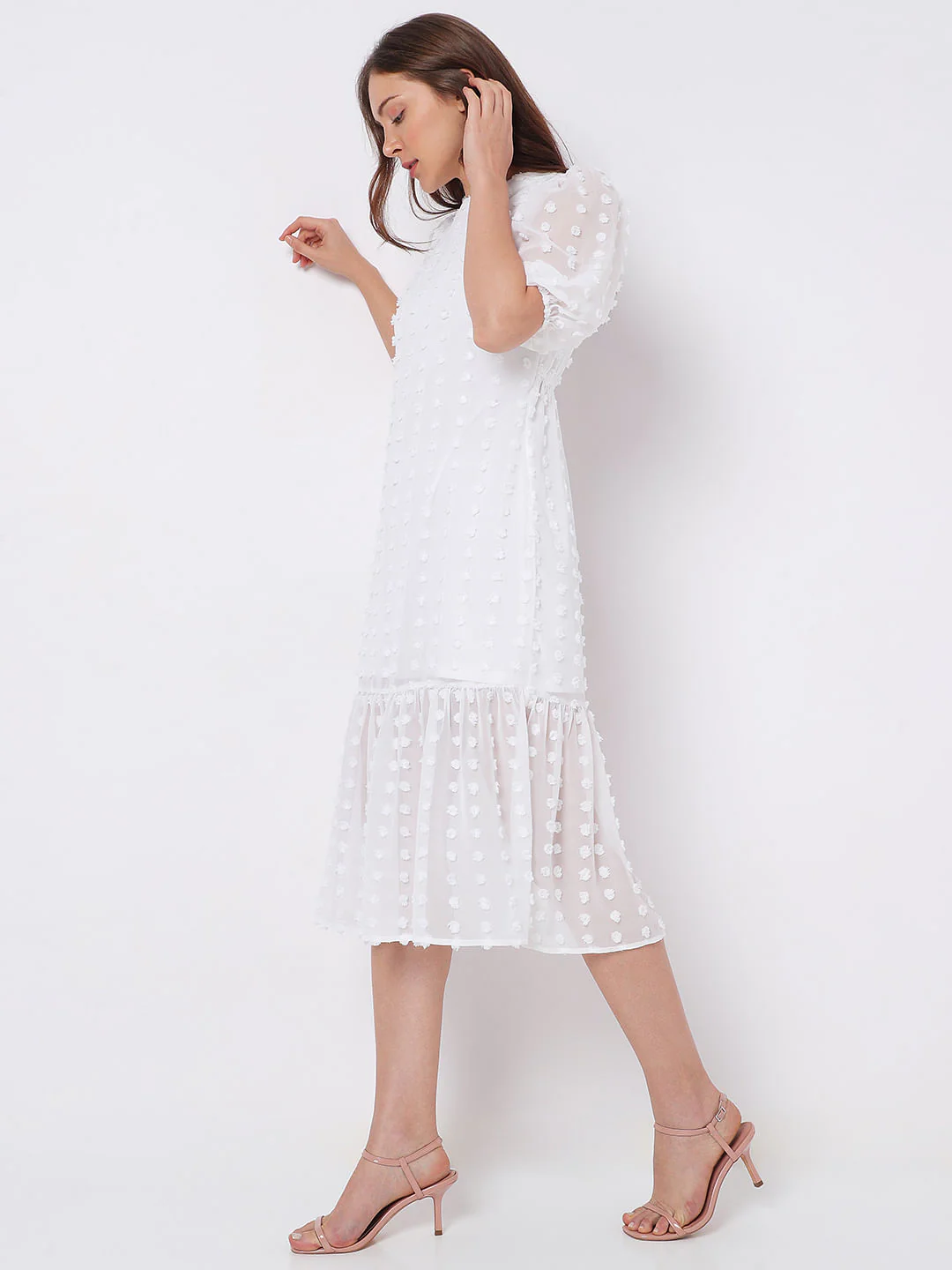 White Dobby Textured Midi Dress - Image 3