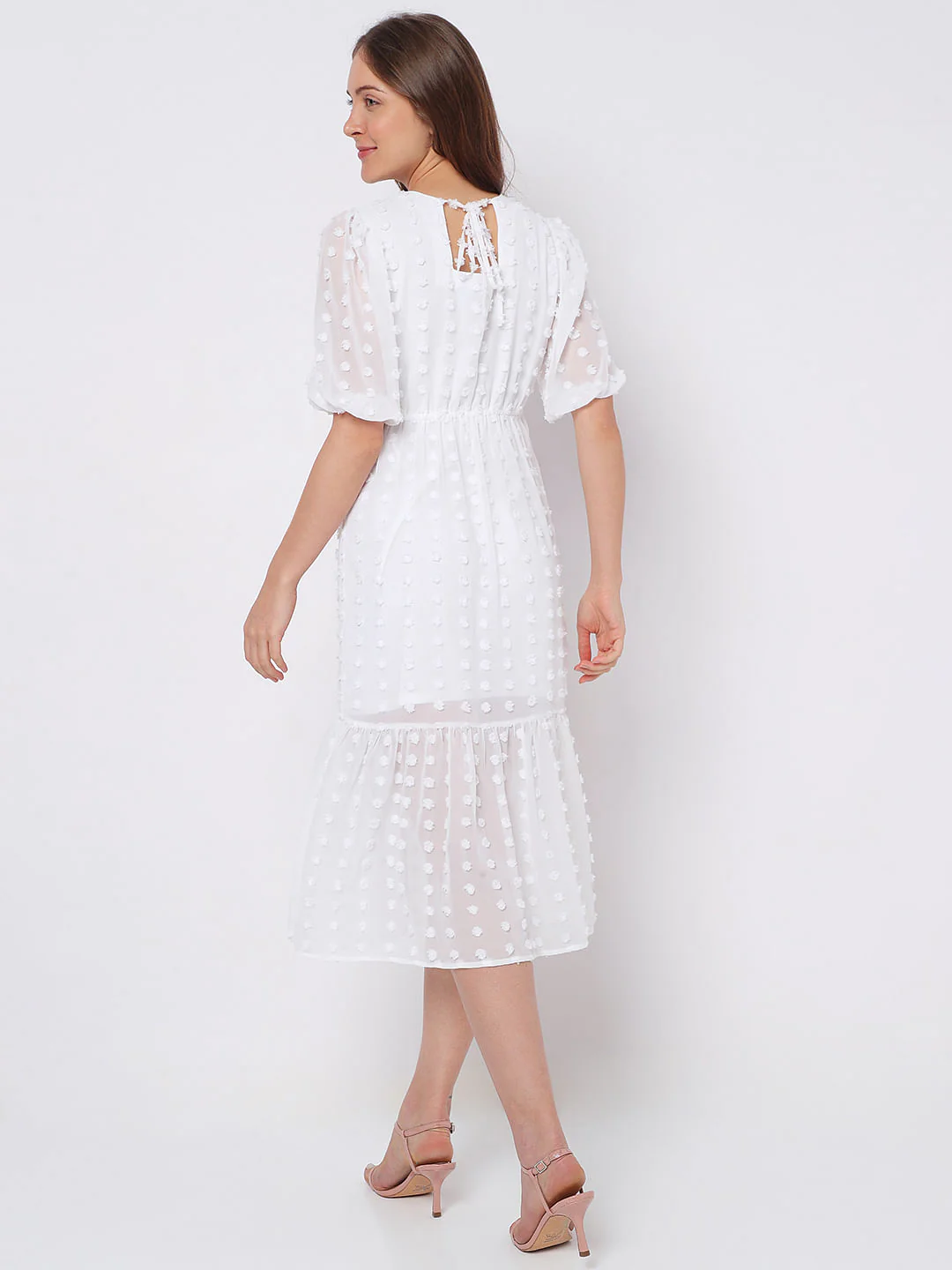 White Dobby Textured Midi Dress - Image 4