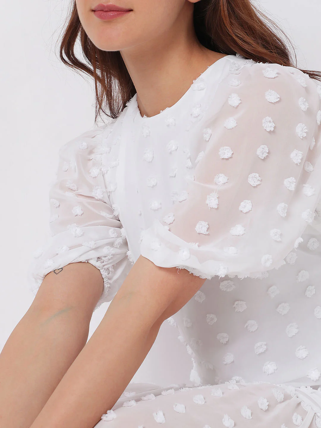 White Dobby Textured Midi Dress - Image 5