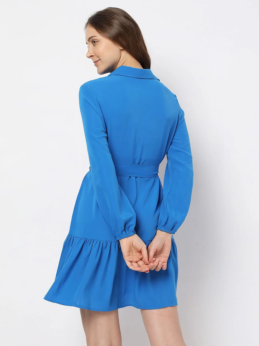 Blue Tiered Mini Shirt Dress - Image 4