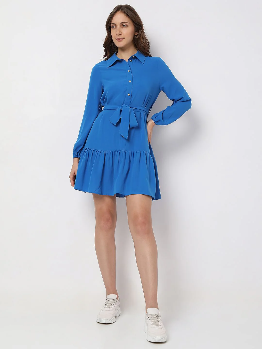 Blue Tiered Mini Shirt Dress - Image 5