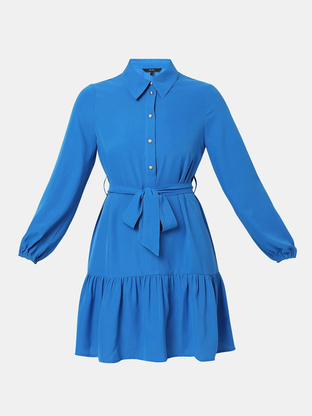 Blue Tiered Mini Shirt Dress - Image 7