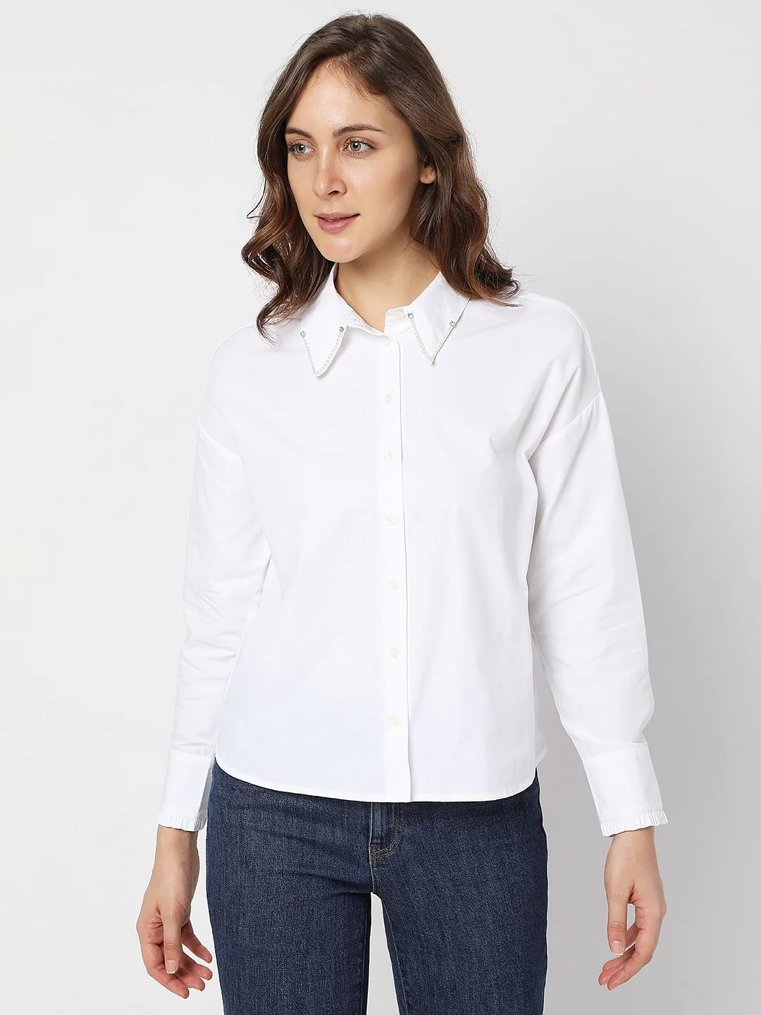 White Embellished Collar Shirt - Image 2