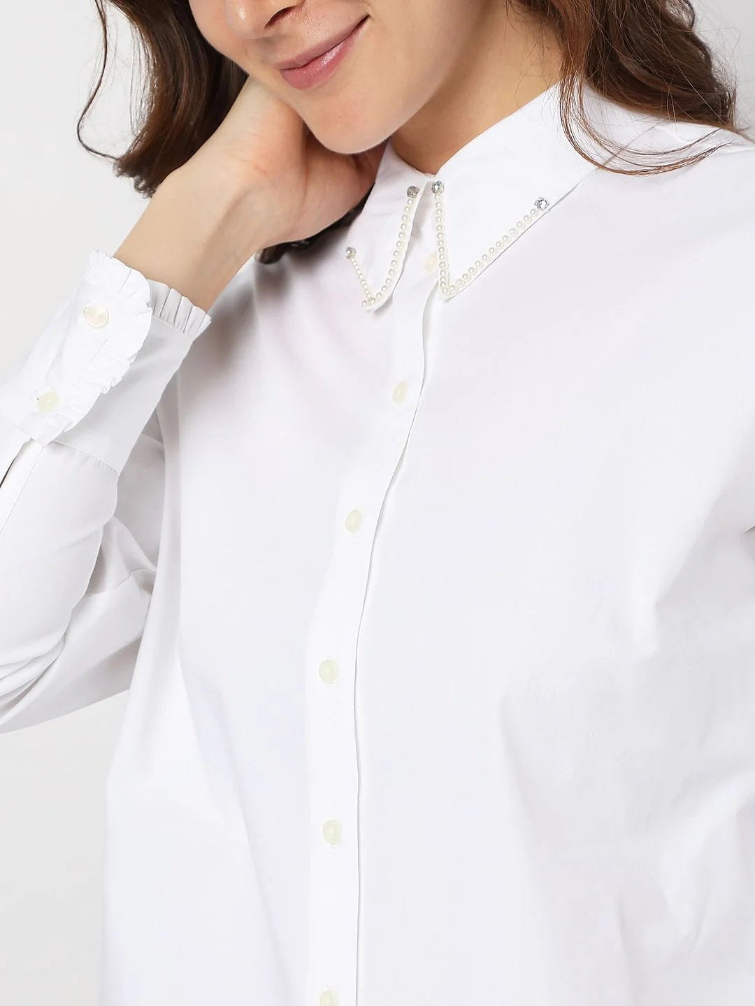 White Embellished Collar Shirt - Image 6