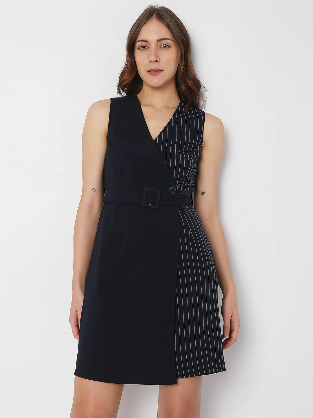 Navy Blue Striped Shift Dress - Image 2