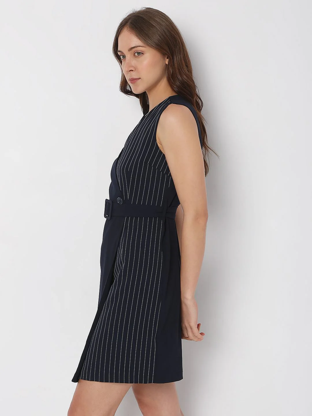 Navy Blue Striped Shift Dress - Image 3
