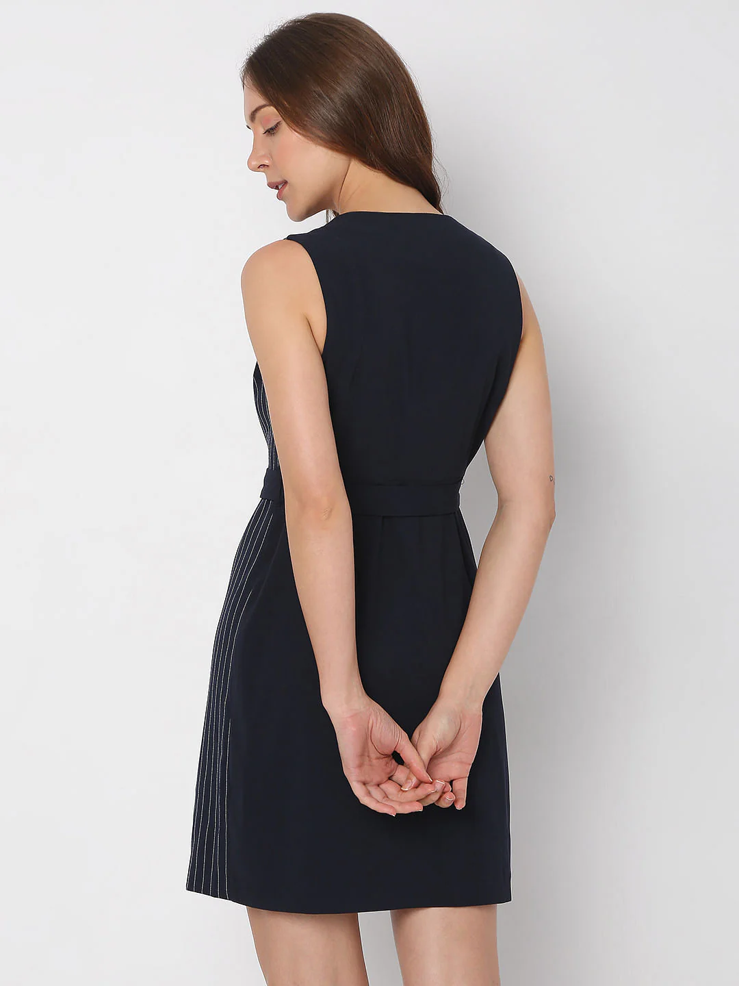Navy Blue Striped Shift Dress - Image 4