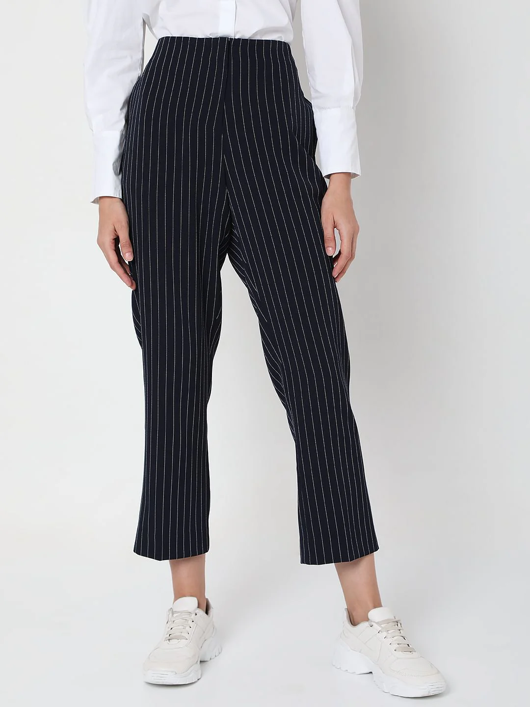 Navy Blue Mid Rise Striped Pants - Image 2