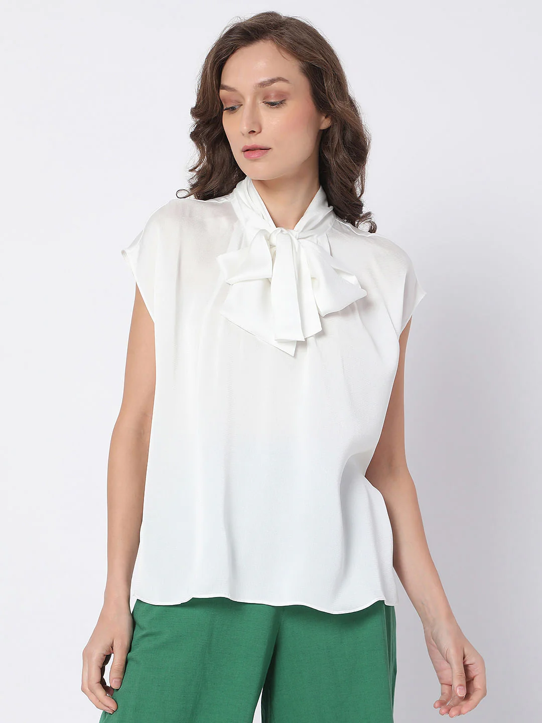 White Pussy Bow Top - Image 2