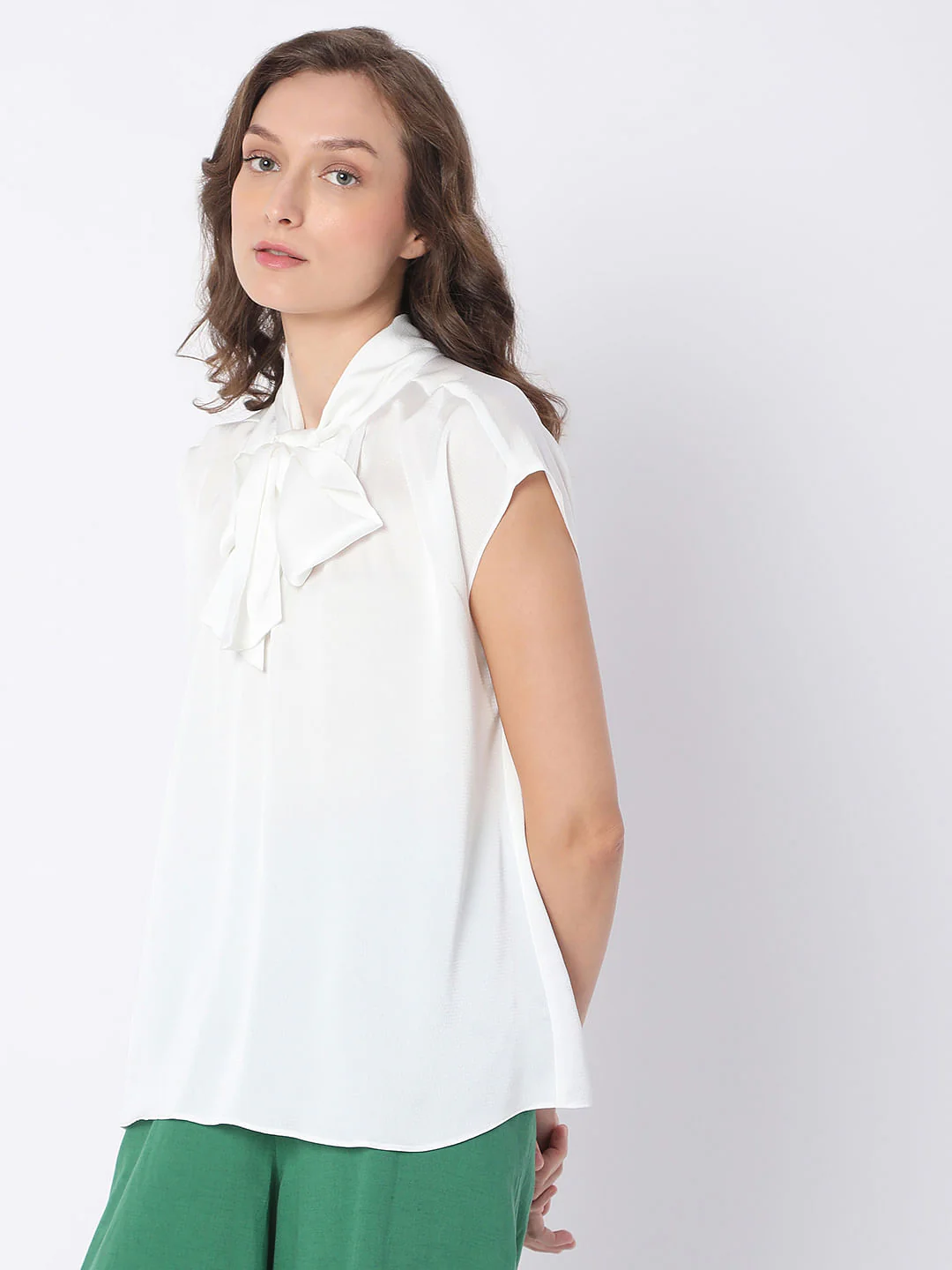 White Pussy Bow Top - Image 3
