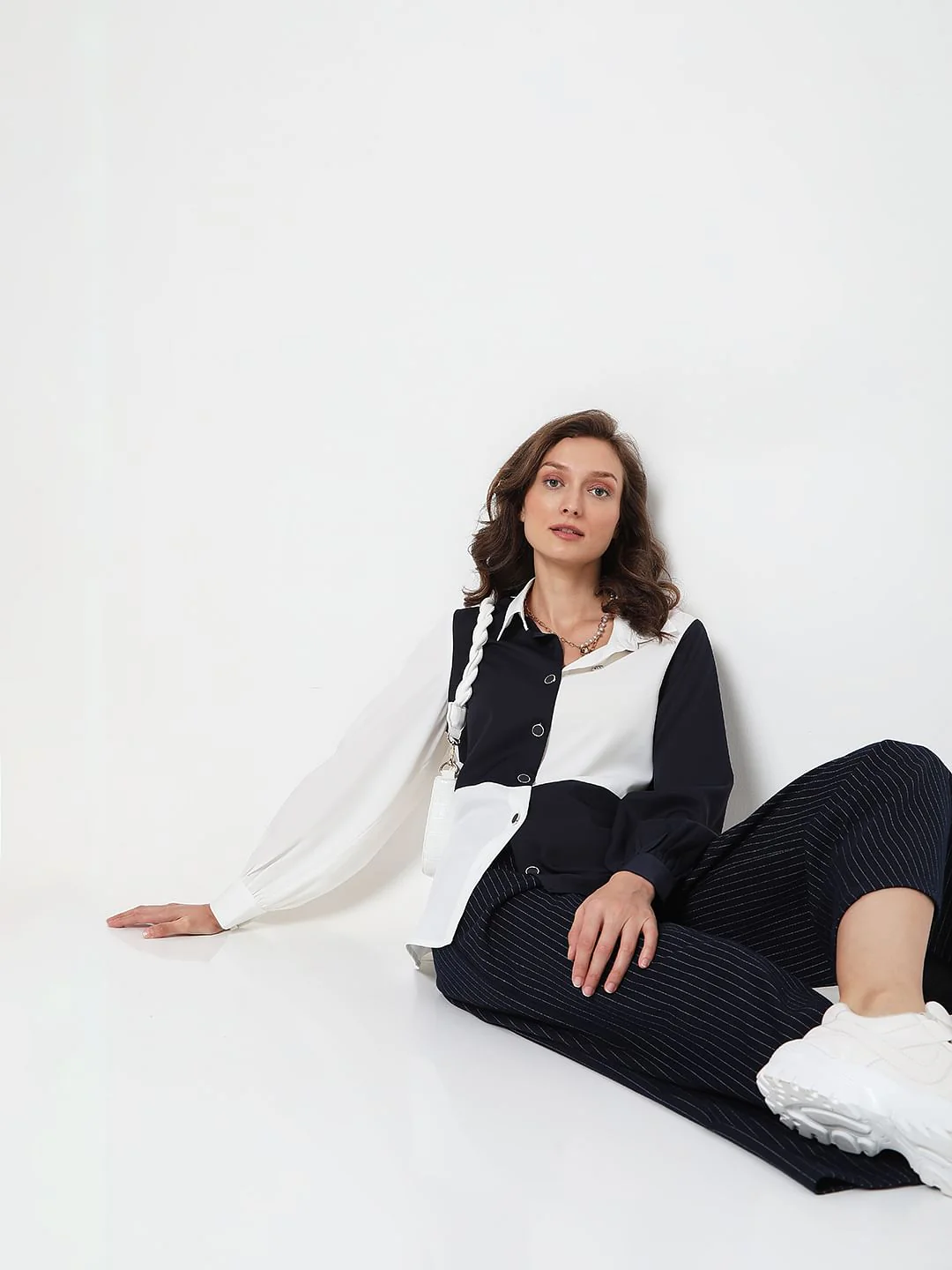White Colourblocked Shirt