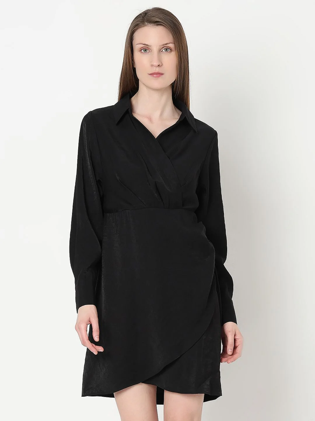 Black Asymmetric Shirt Dress - Image 2