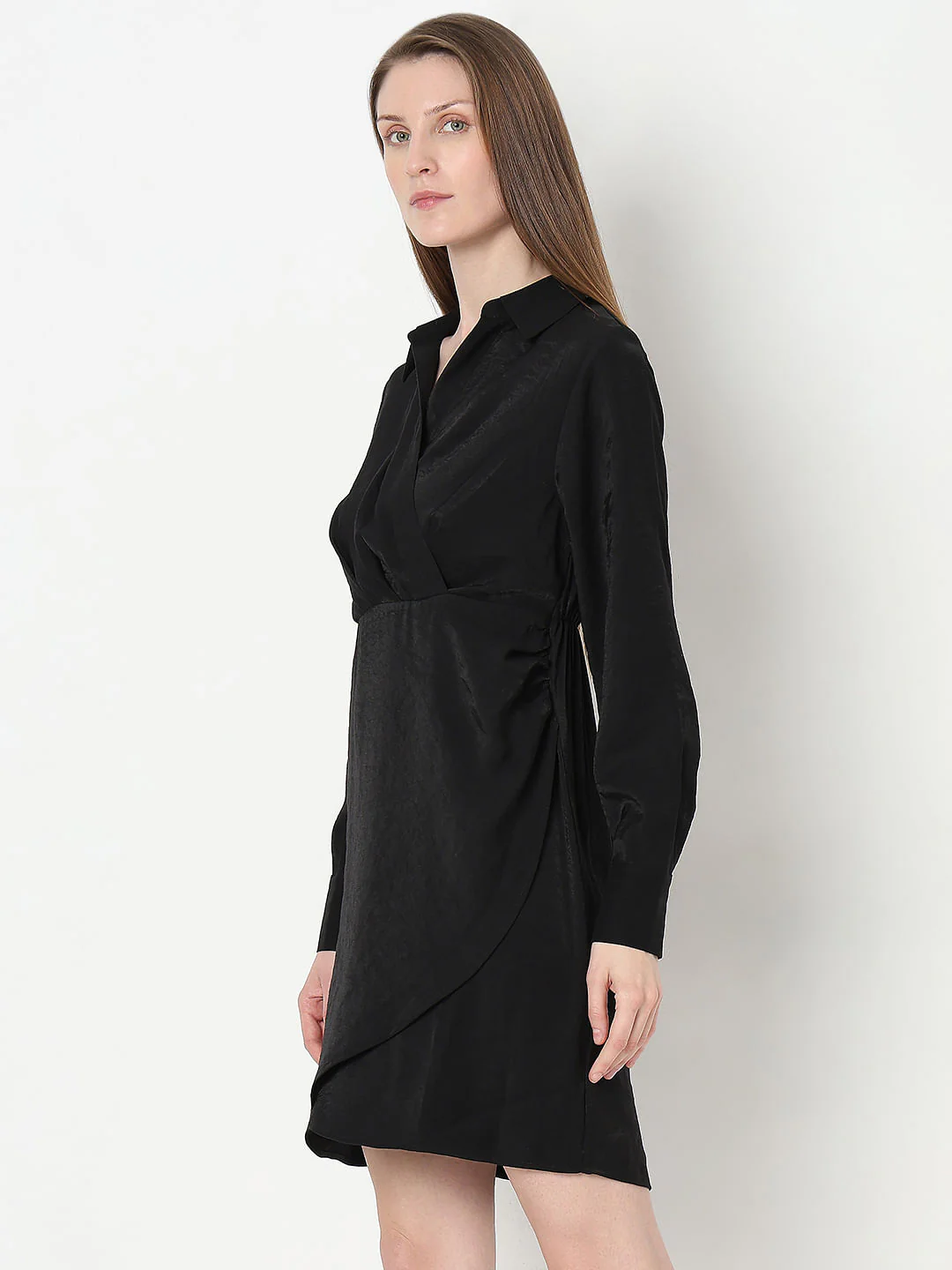 Black Asymmetric Shirt Dress - Image 3