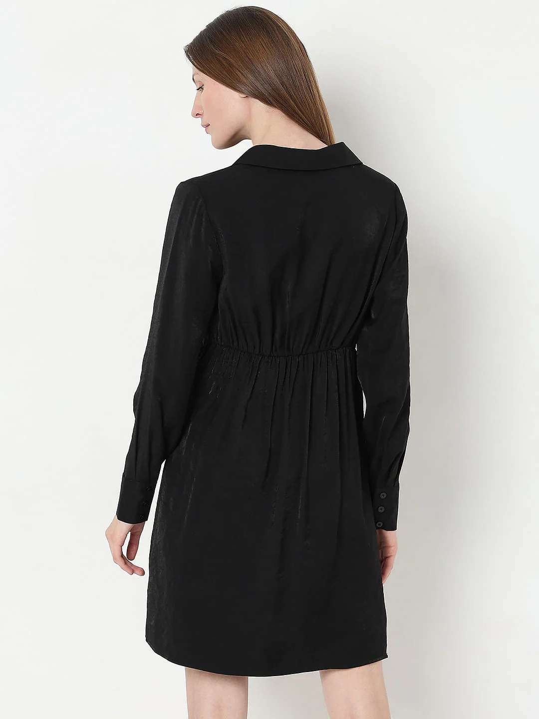 Black Asymmetric Shirt Dress - Image 4