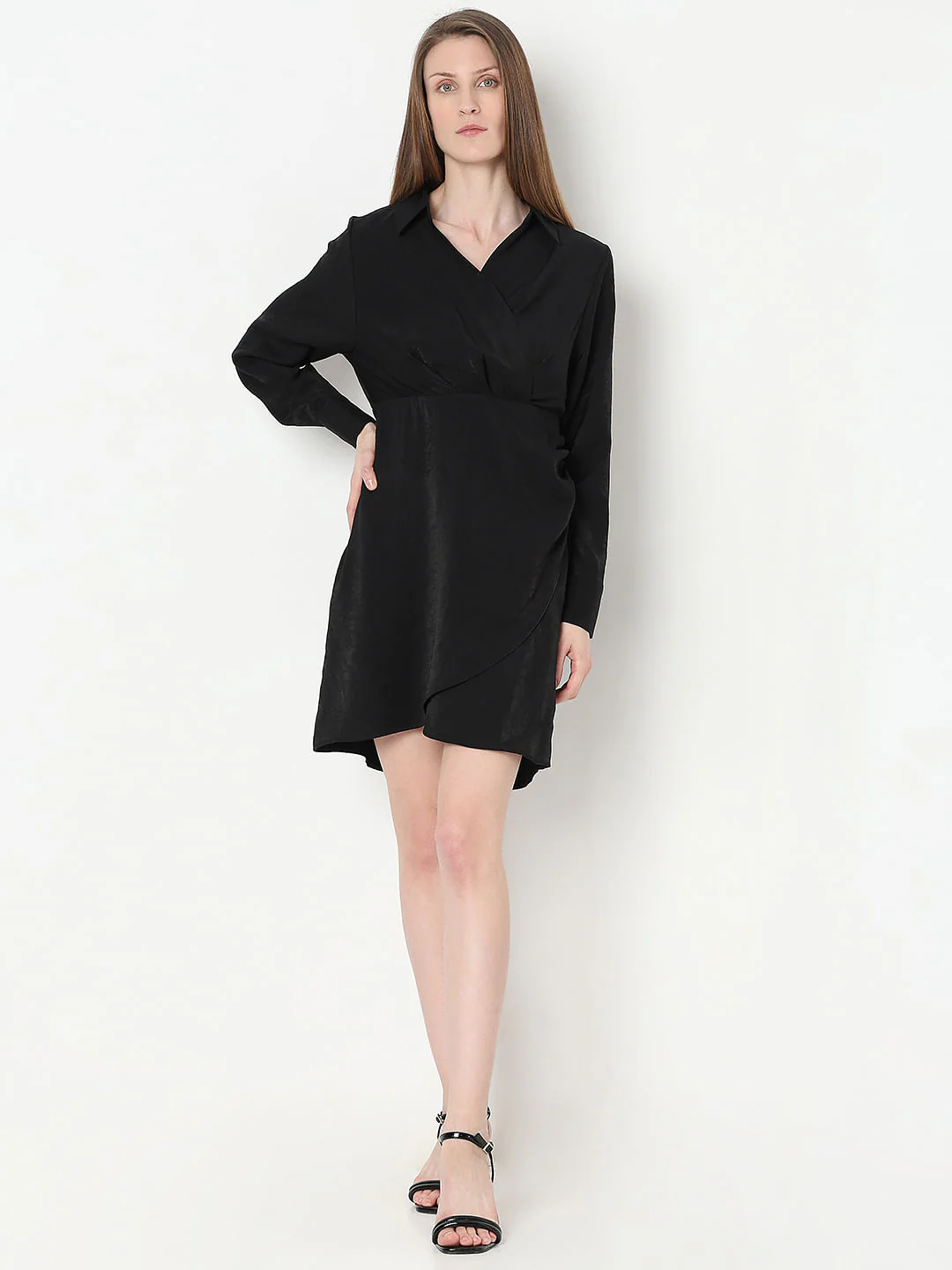 Black Asymmetric Shirt Dress - Image 5
