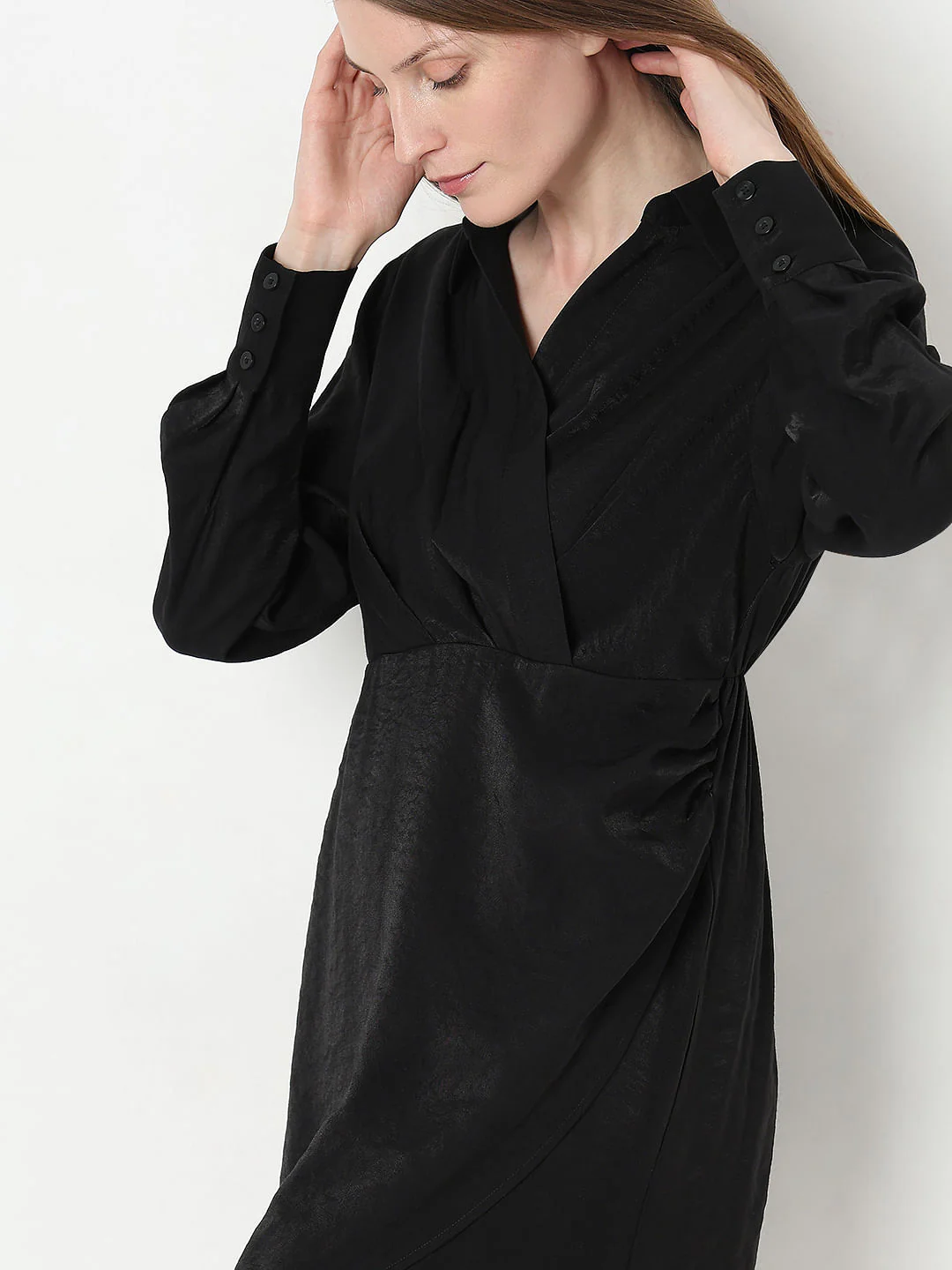 Black Asymmetric Shirt Dress - Image 6