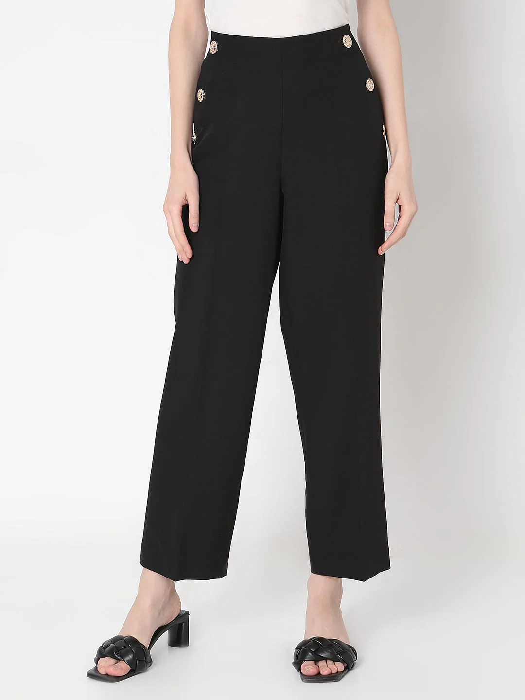 Black High Rise Tailored Straight Fit Pants - Image 2