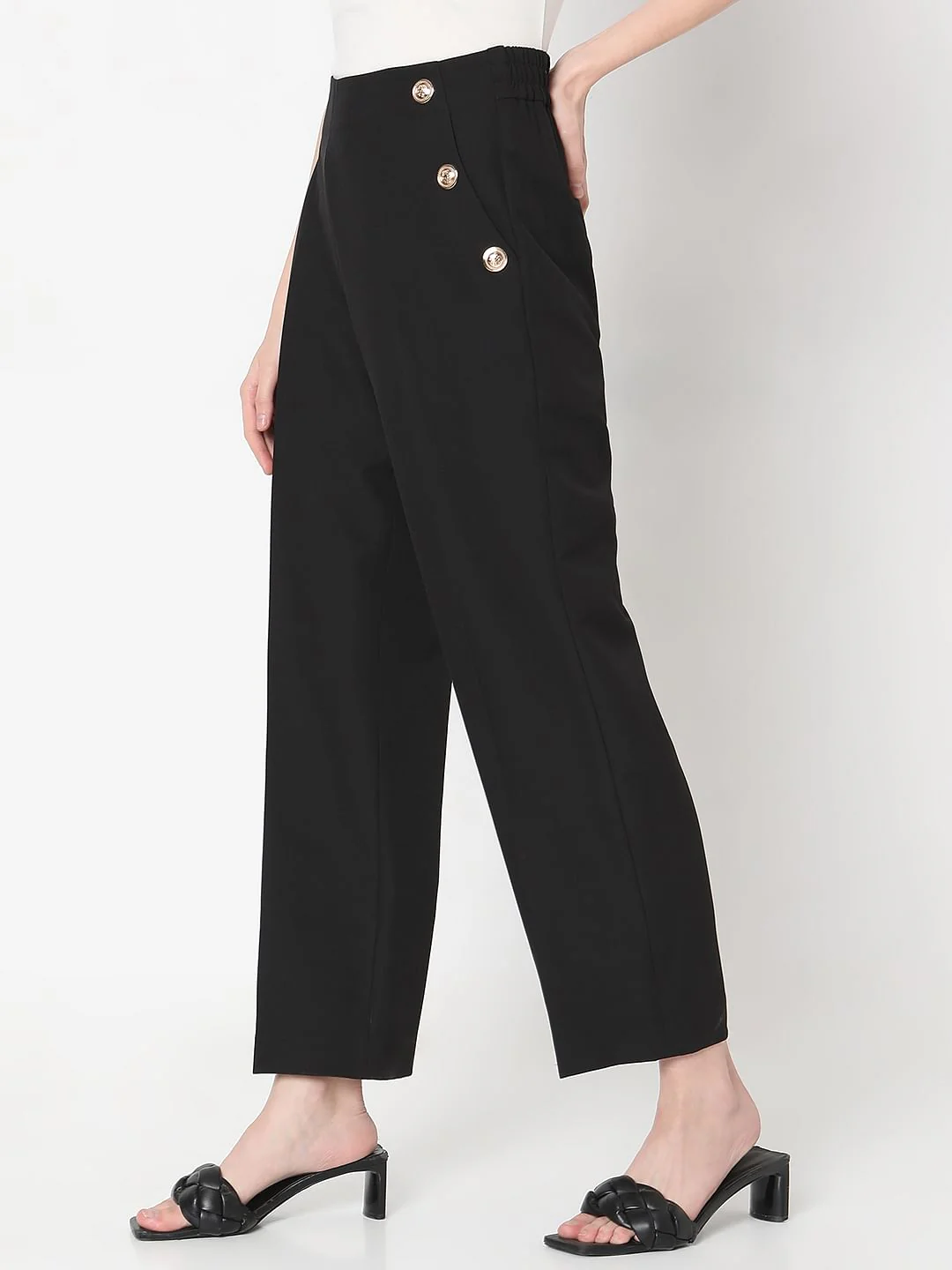 Black High Rise Tailored Straight Fit Pants - Image 3