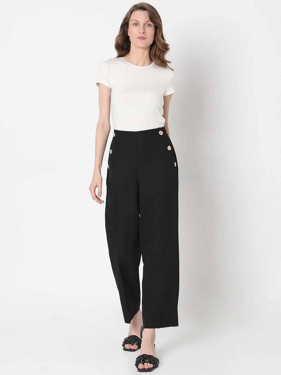 Black High Rise Tailored Straight Fit Pants - Image 5