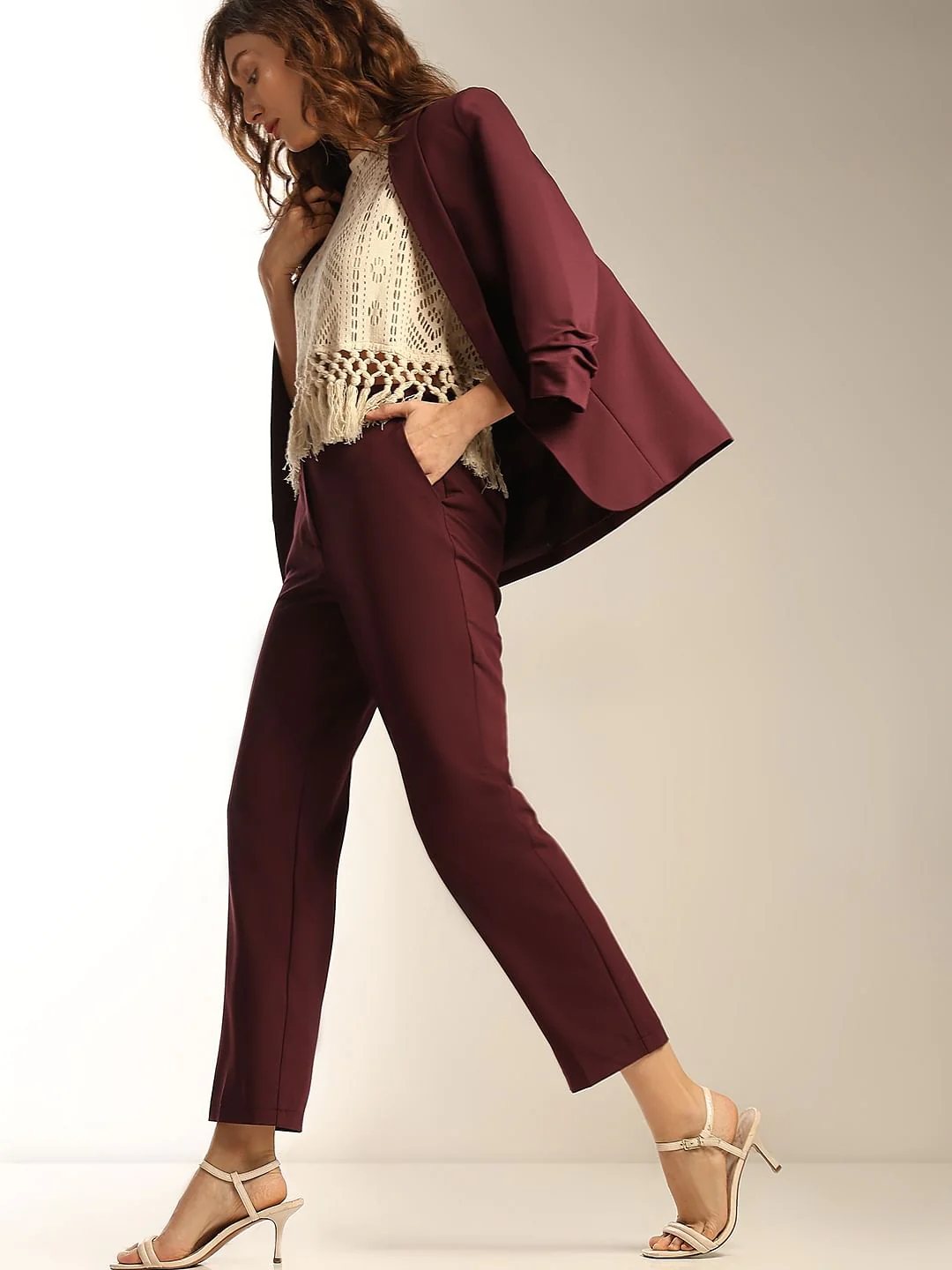 Maroon Ankle Length Co-Ord Set Trousers
