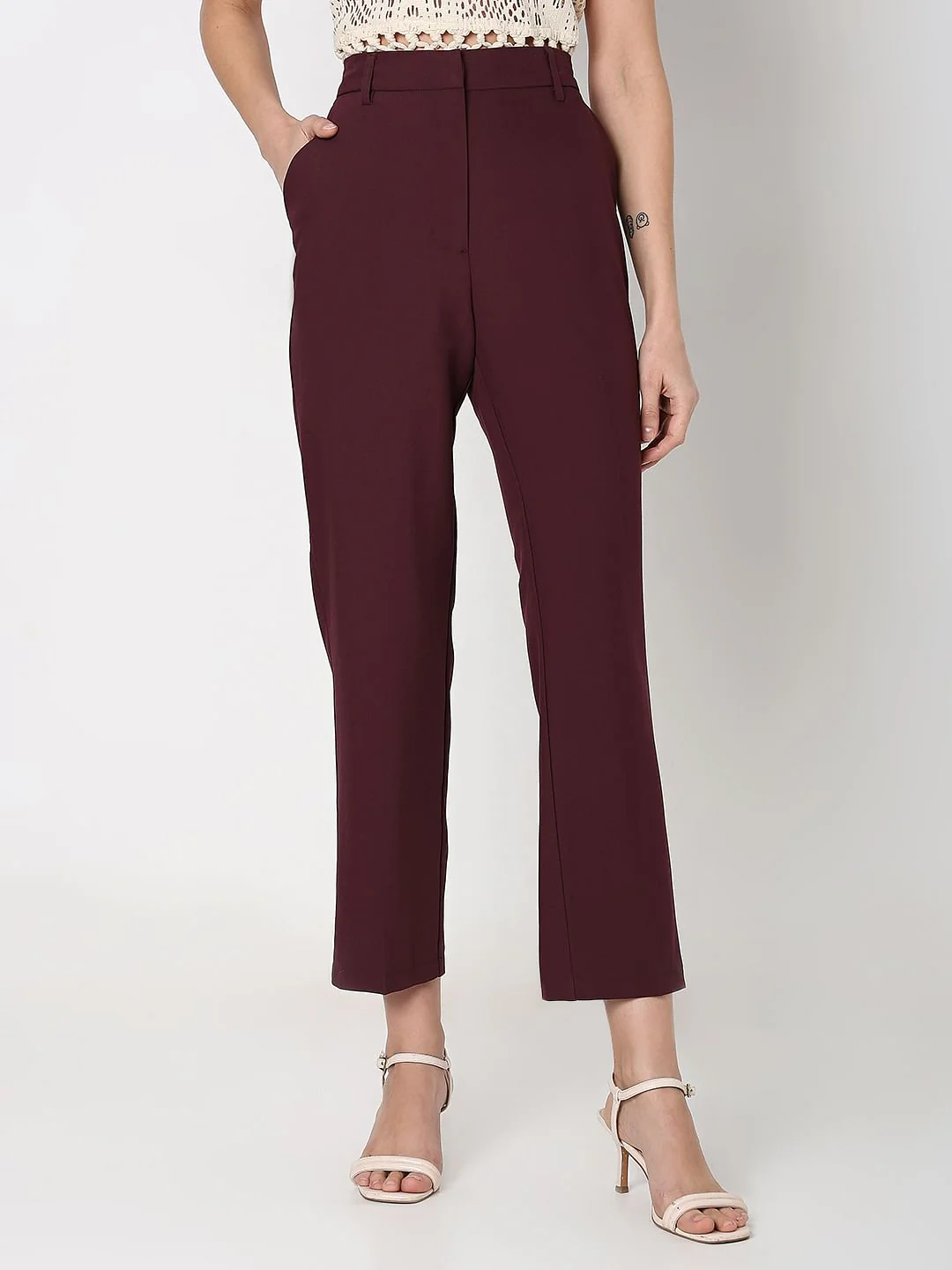 Maroon Ankle Length Co-Ord Set Trousers - Image 2