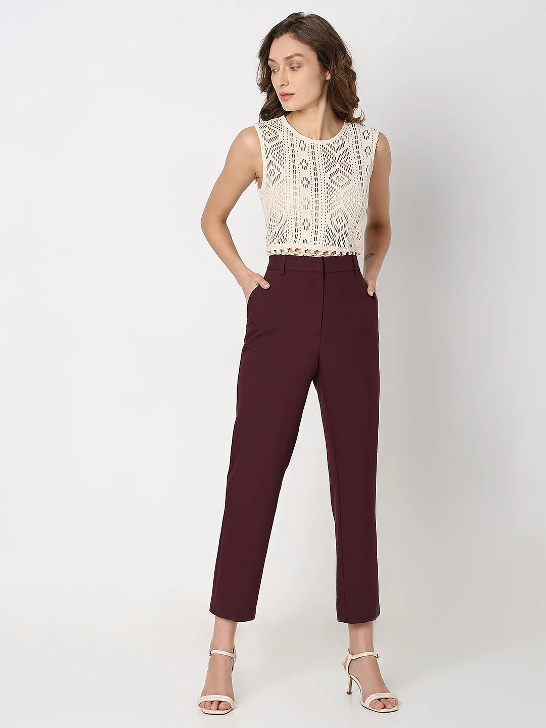 Maroon Ankle Length Co-Ord Set Trousers - Image 5