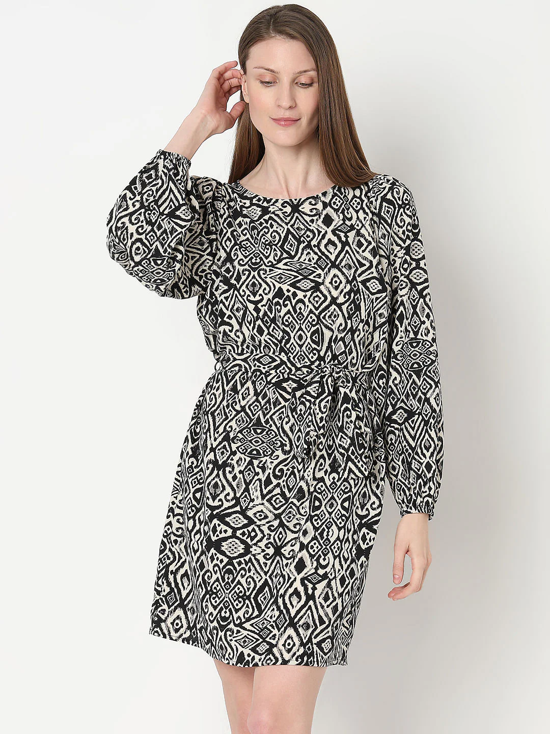 Black Printed Fit & Flare Dress - Image 2