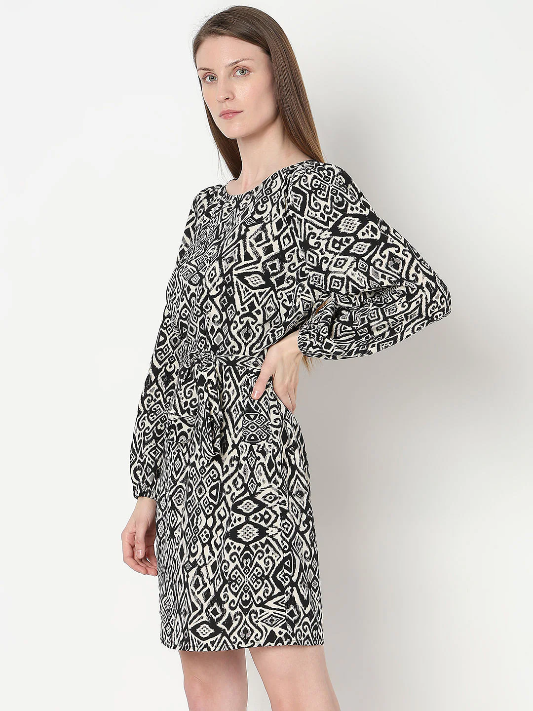 Black Printed Fit & Flare Dress - Image 3