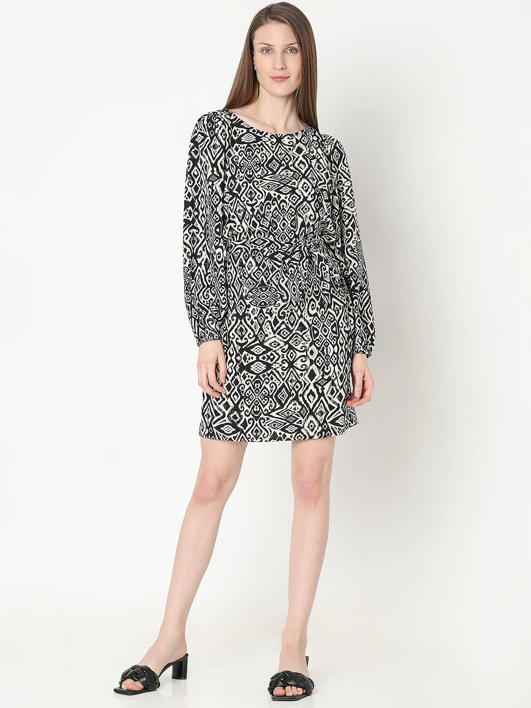 Black Printed Fit & Flare Dress - Image 5