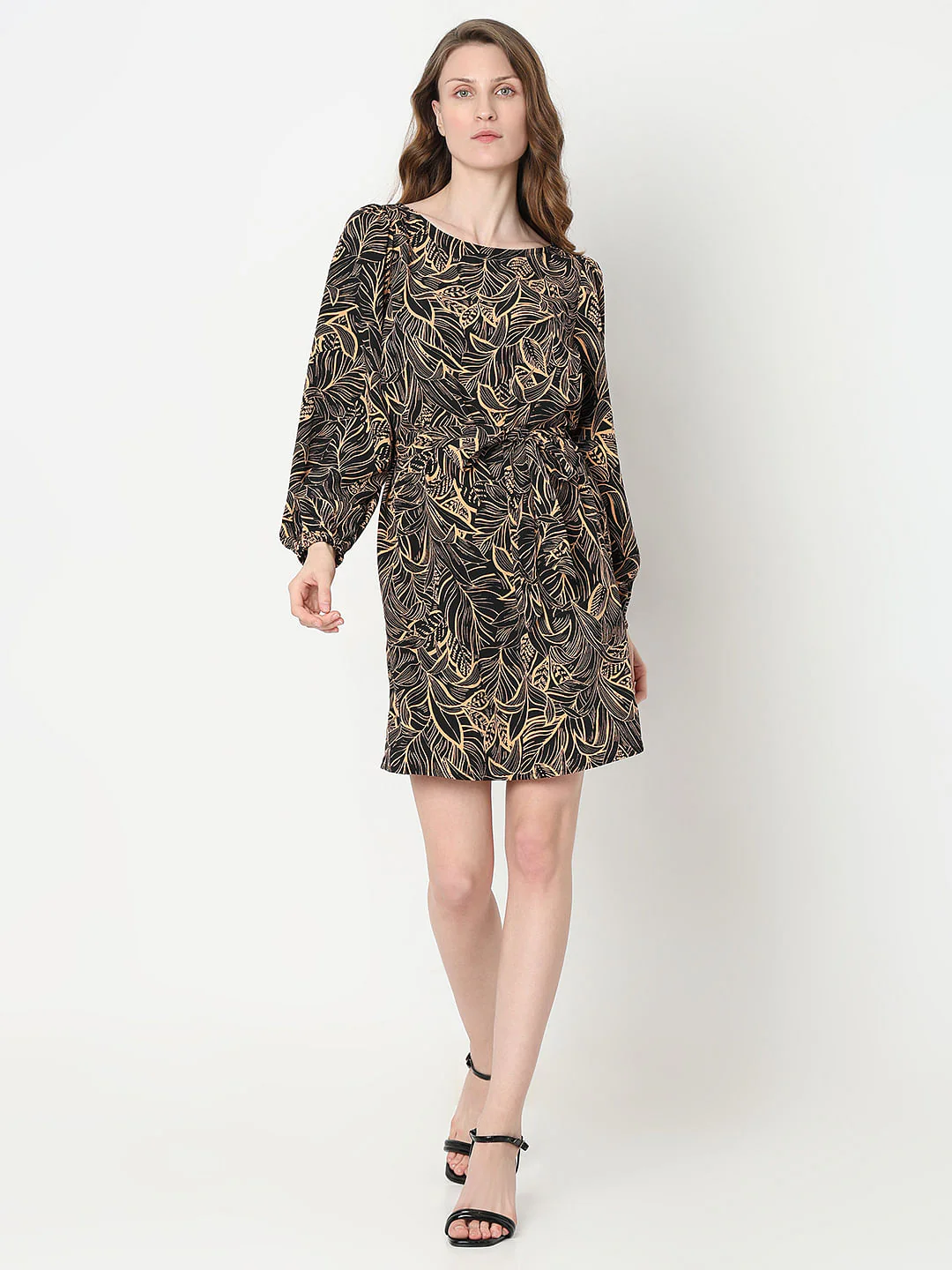 Black Printed Fit & Flare Dress - Image 5