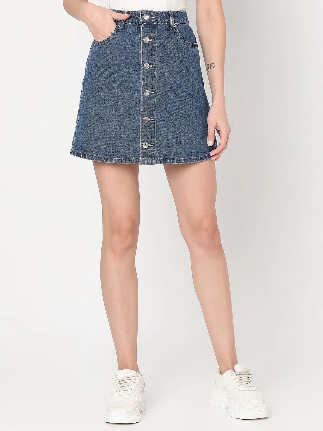 Blue Mid Rise Denim Skirt - Image 2