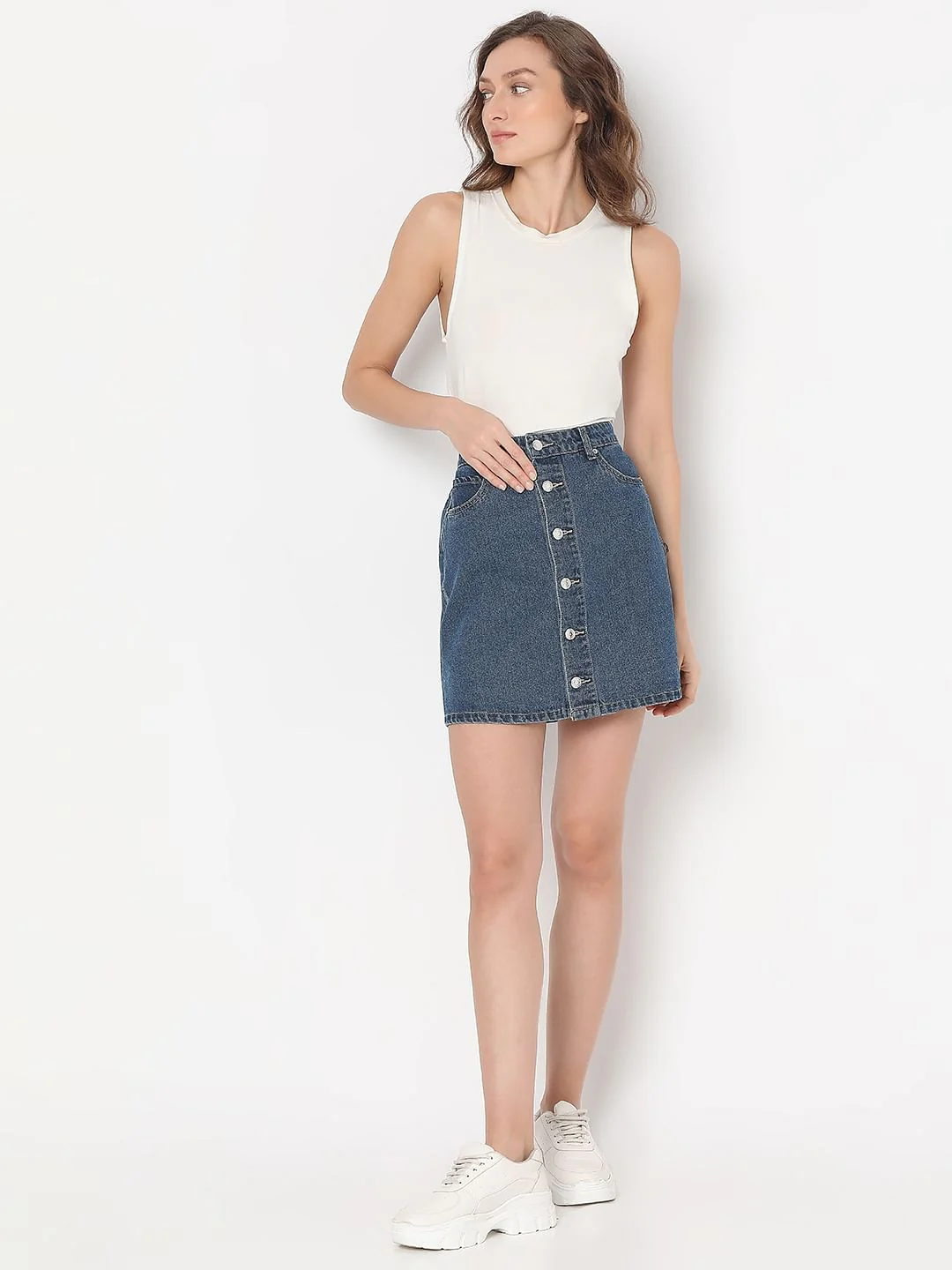 Blue Mid Rise Denim Skirt - Image 5