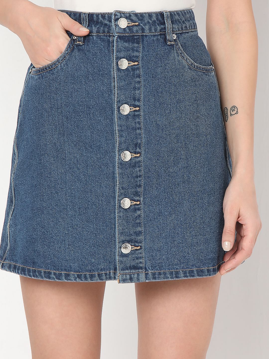 Blue Mid Rise Denim Skirt - Image 6