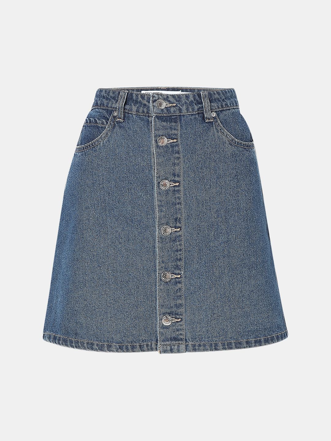 Blue Mid Rise Denim Skirt - Image 7