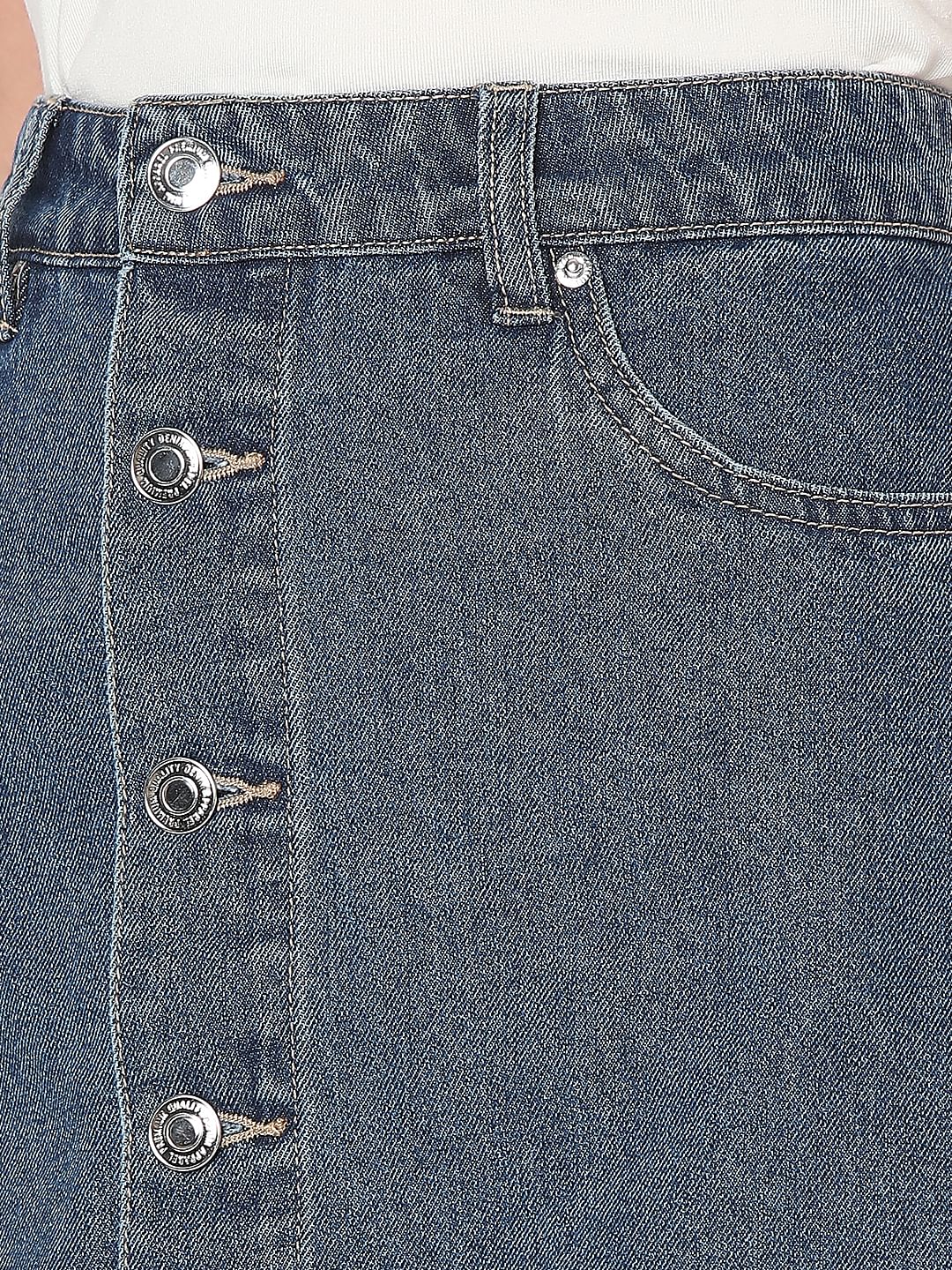 Blue Mid Rise Denim Skirt - Image 8