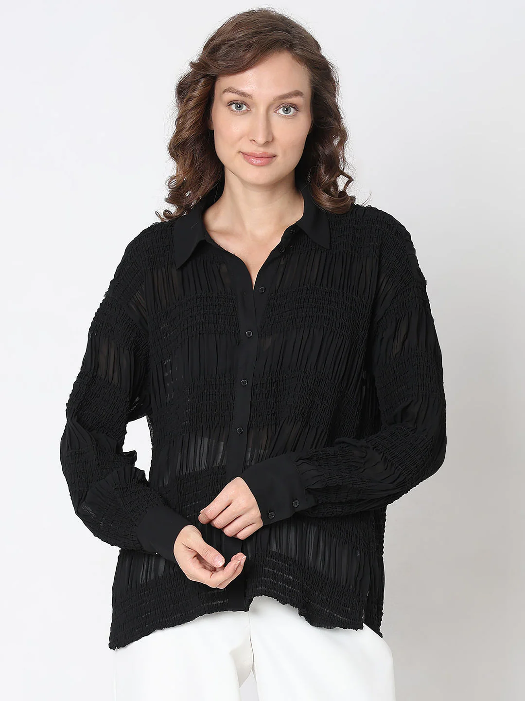 Black Textured Loose Fit Shirt - Image 2